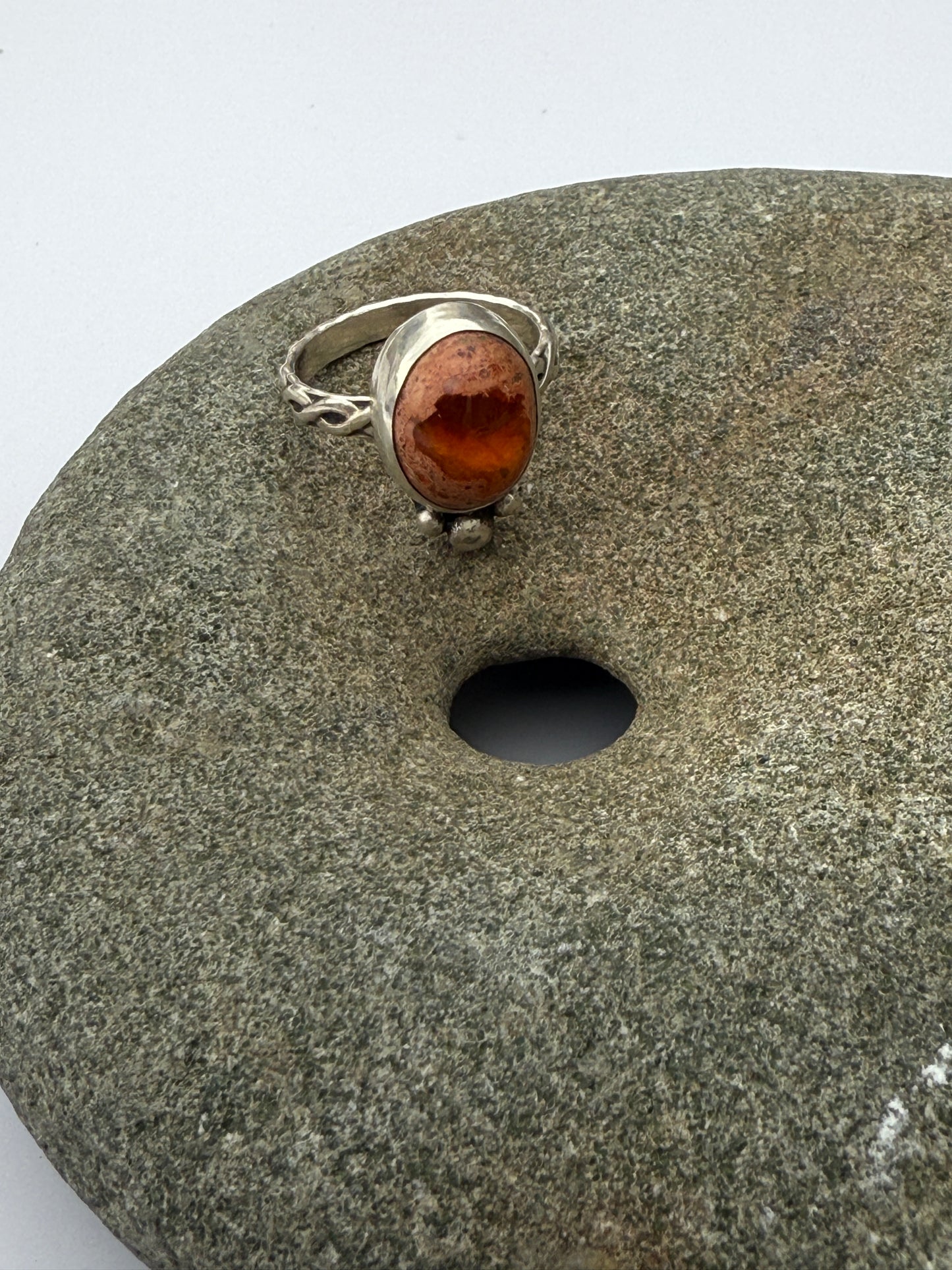 Flameheart Ring: Sterling Silver & Mexican Dragon Fire Opal - size 7