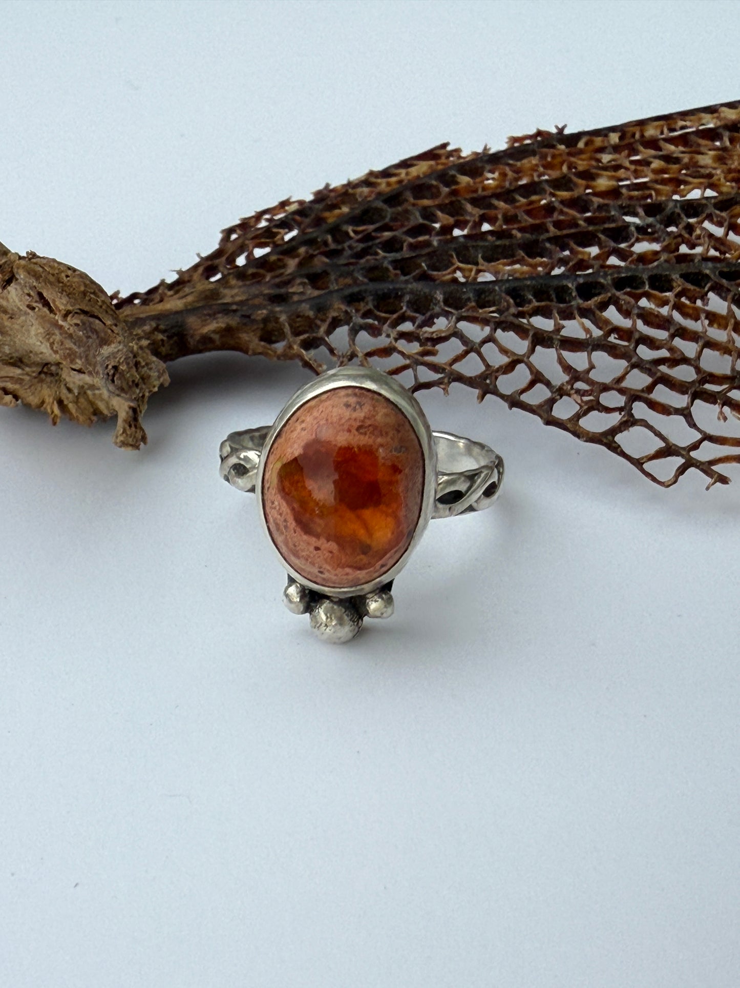 Flameheart Ring: Sterling Silver & Mexican Dragon Fire Opal - size 7