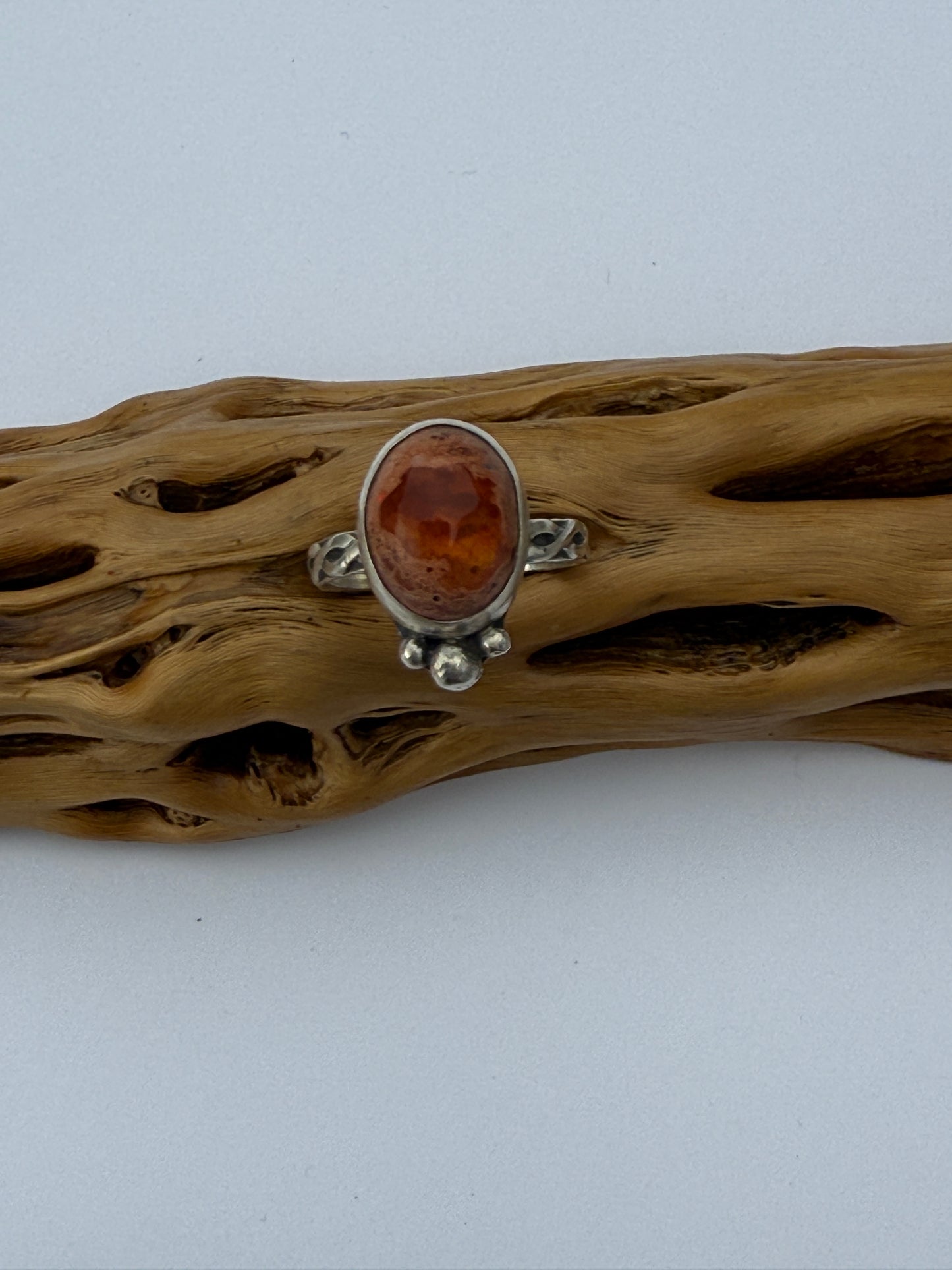 Flameheart Ring: Sterling Silver & Mexican Dragon Fire Opal - size 7