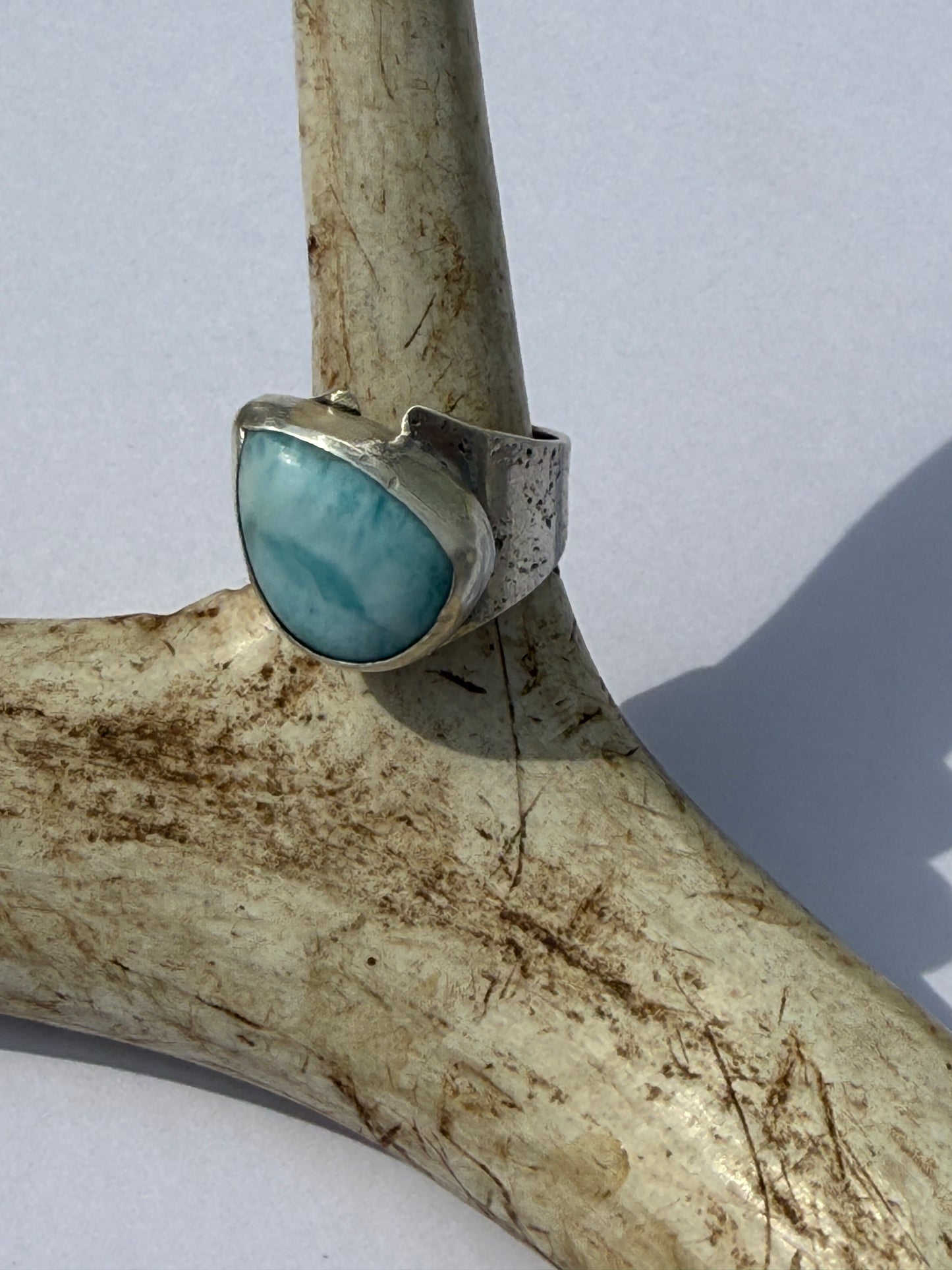 Ocean Whisper Ring - Larimar Teardrop - size 5.5