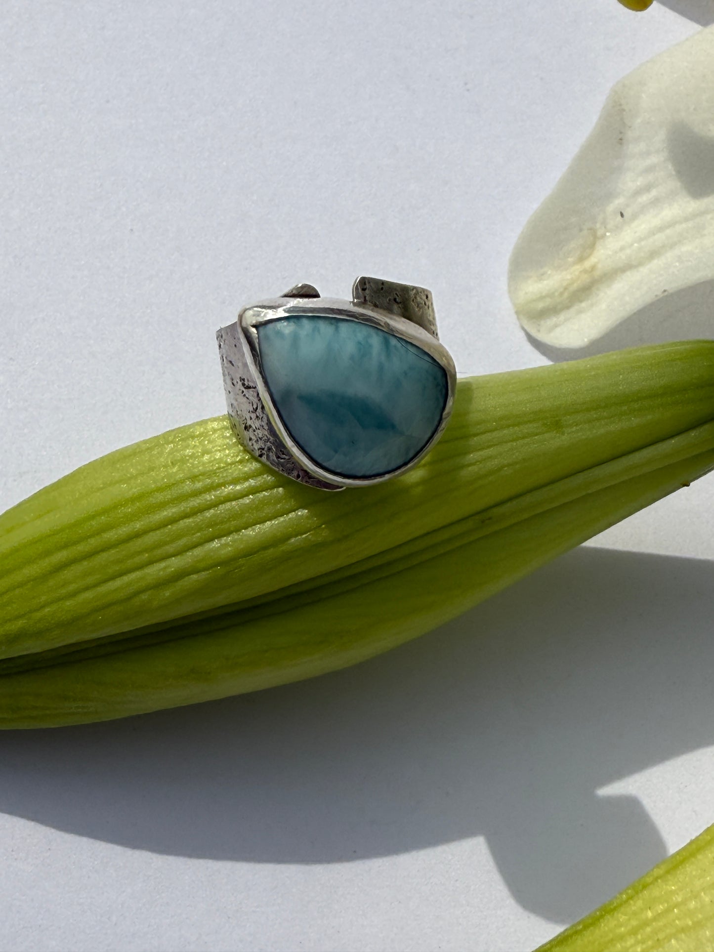 Ocean Whisper Ring - Larimar Teardrop - size 5.5