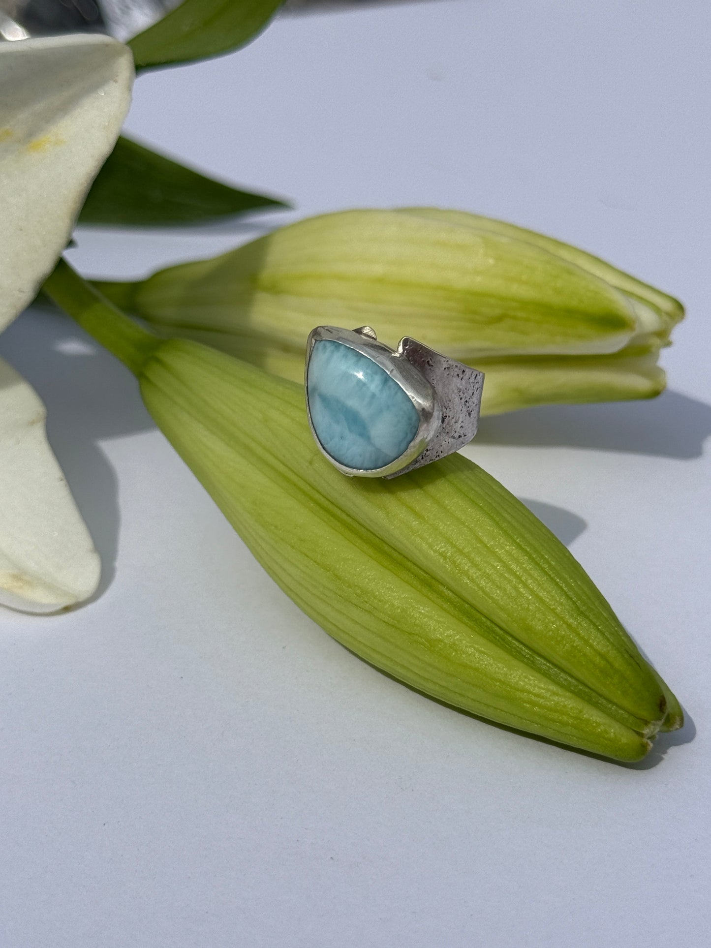 Ocean Whisper Ring - Larimar Teardrop - size 5.5