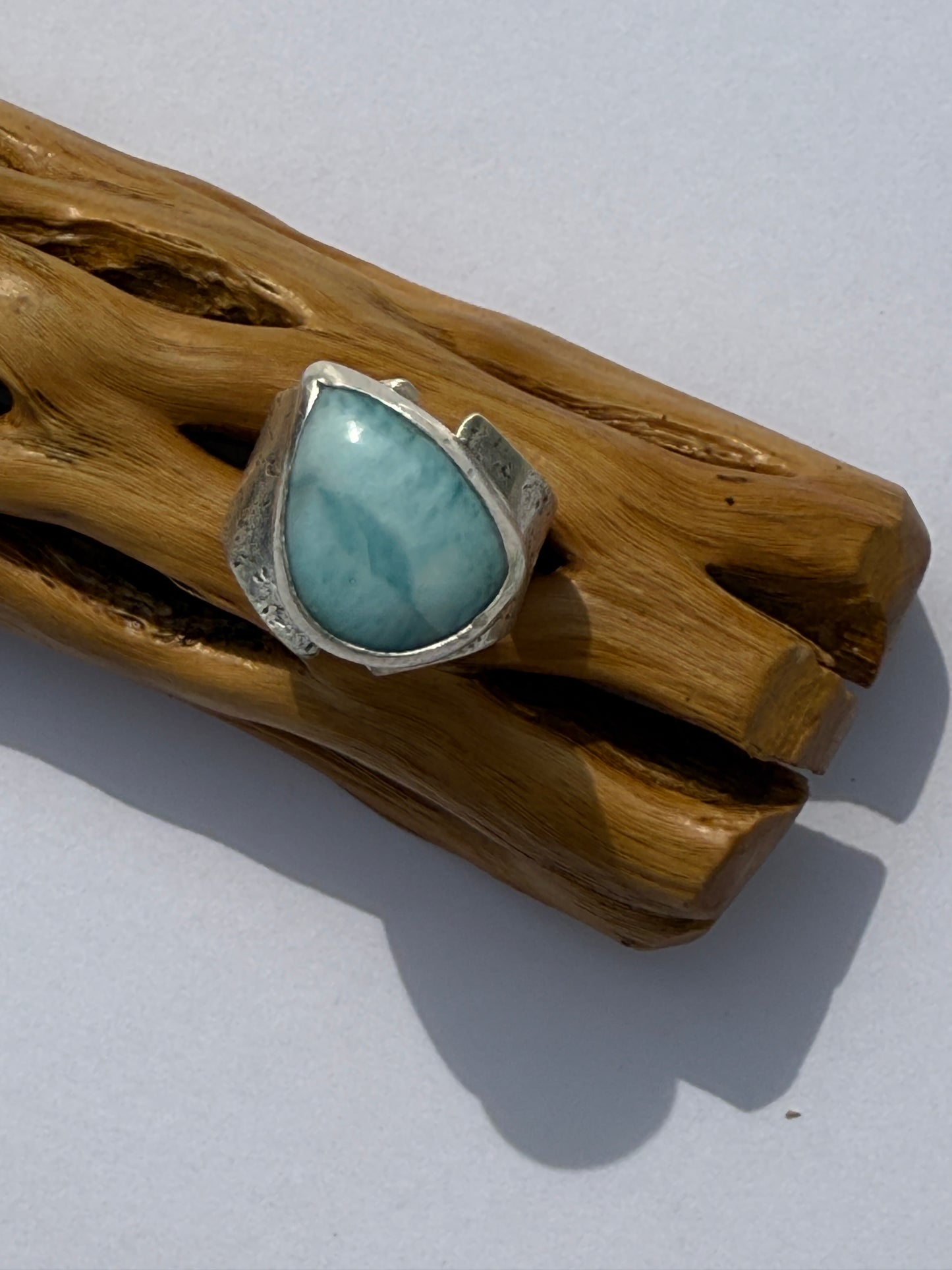 Ocean Whisper Ring - Larimar Teardrop - size 5.5