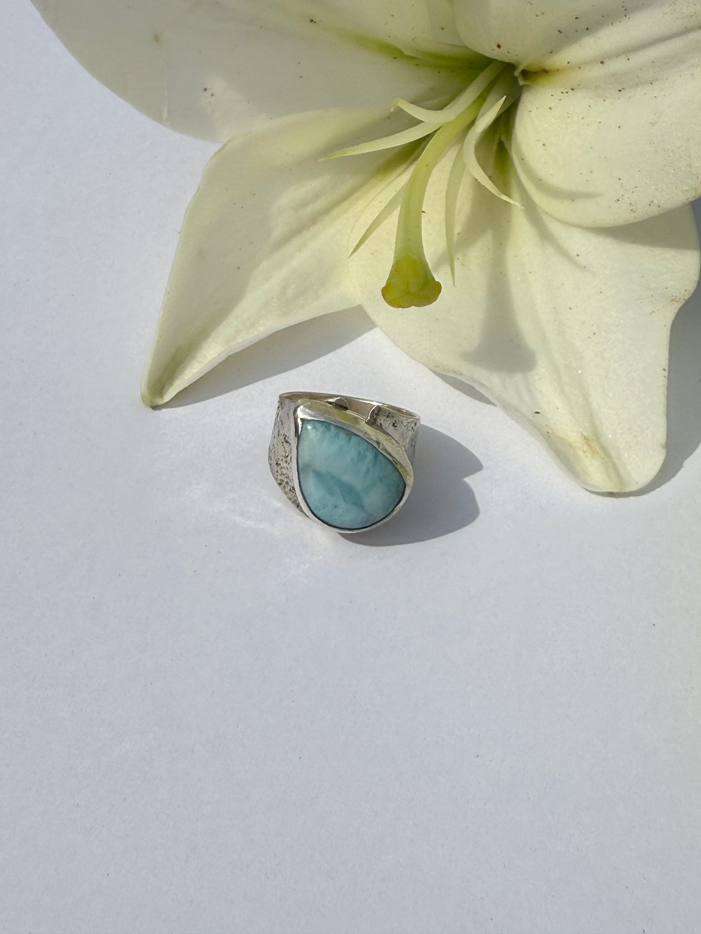 Ocean Whisper Ring - Larimar Teardrop - size 5.5