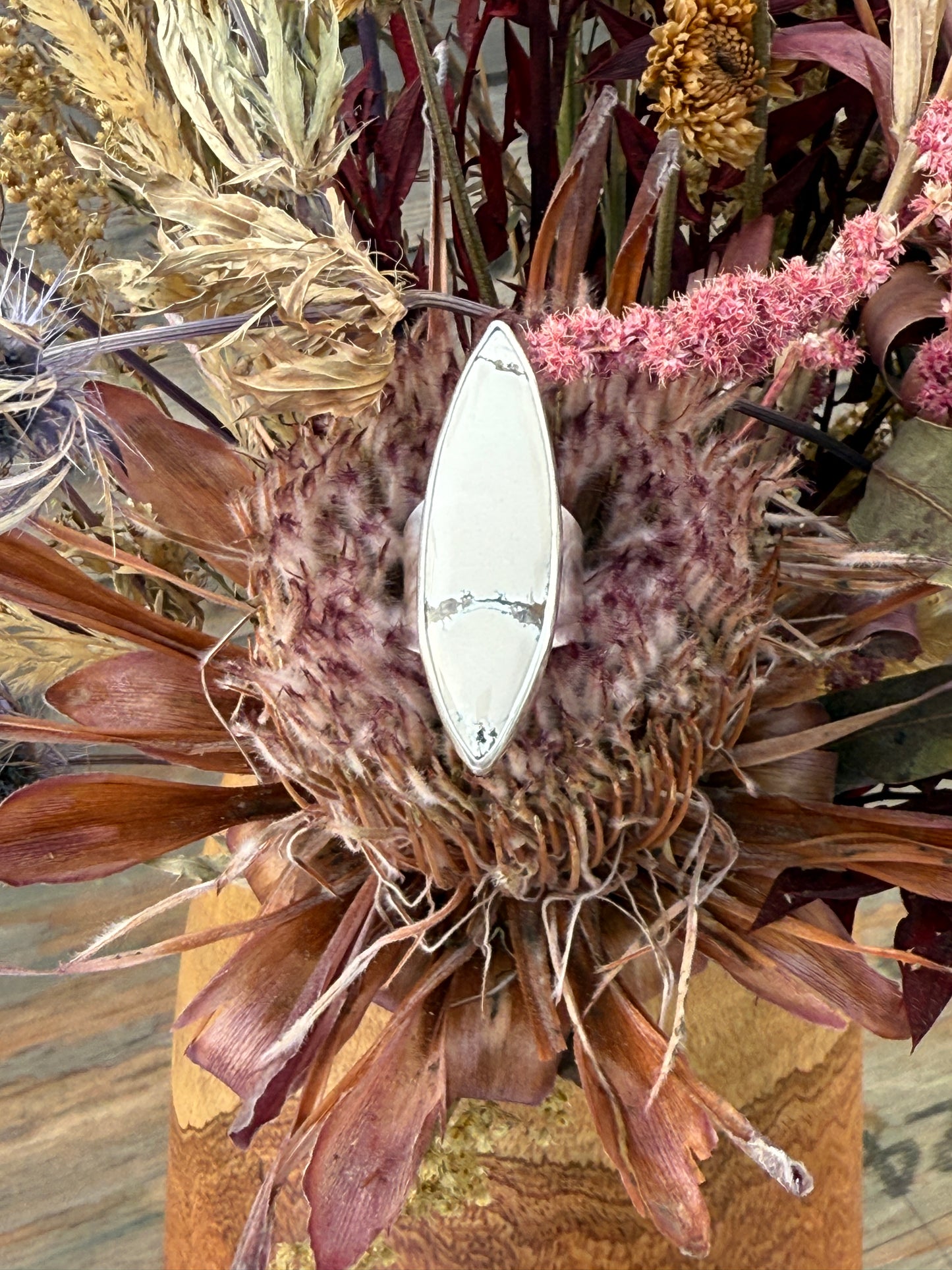 Desert Moon Ring - Sterling Silver & Ivory Variscite - size 7.75