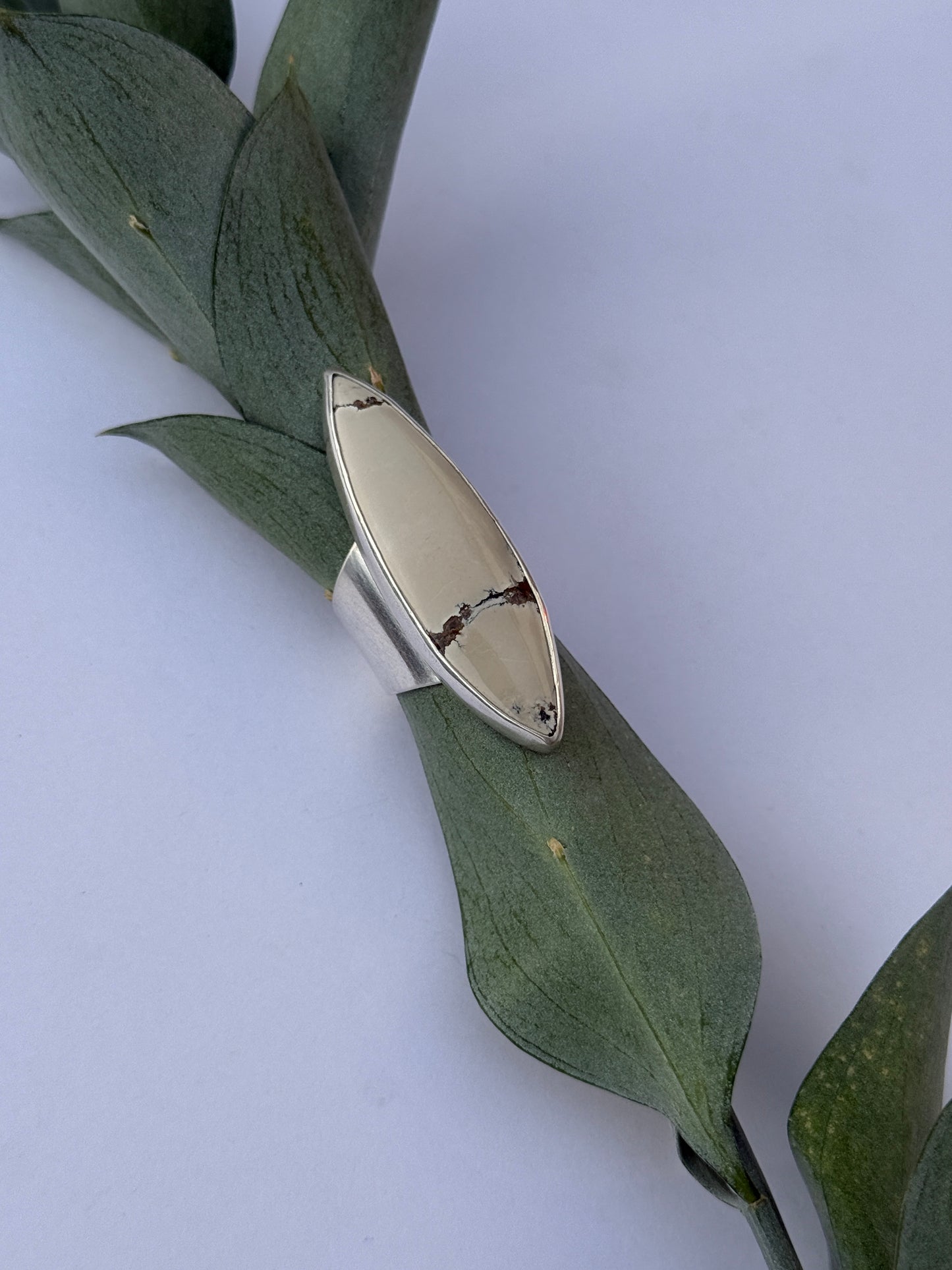 Desert Moon Ring - Sterling Silver & Ivory Variscite - size 7.75