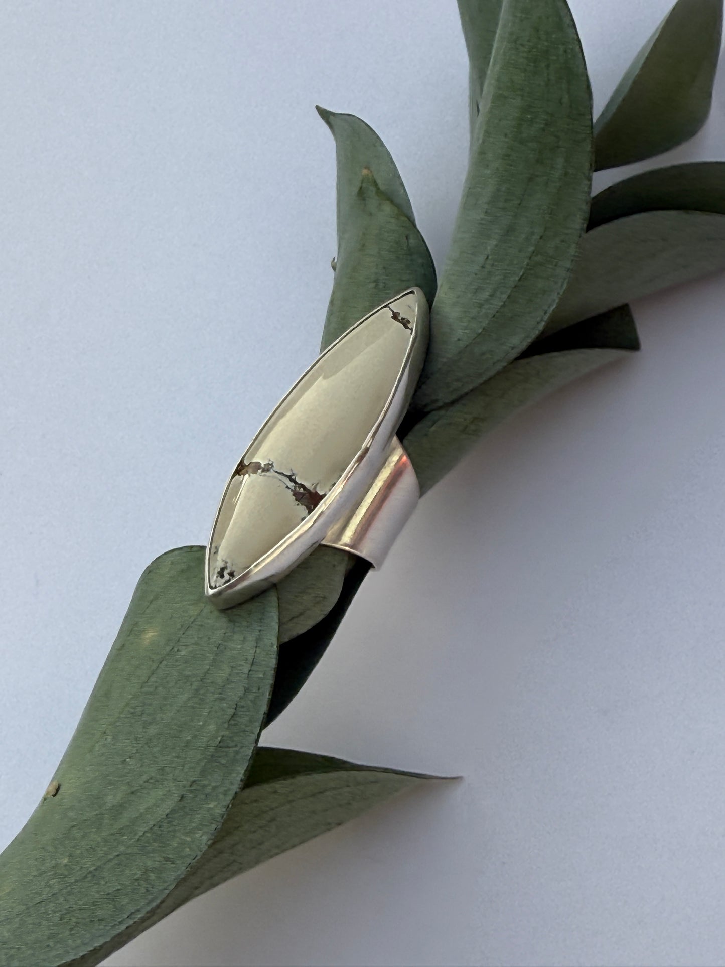Desert Moon Ring - Sterling Silver & Ivory Variscite - size 7.75