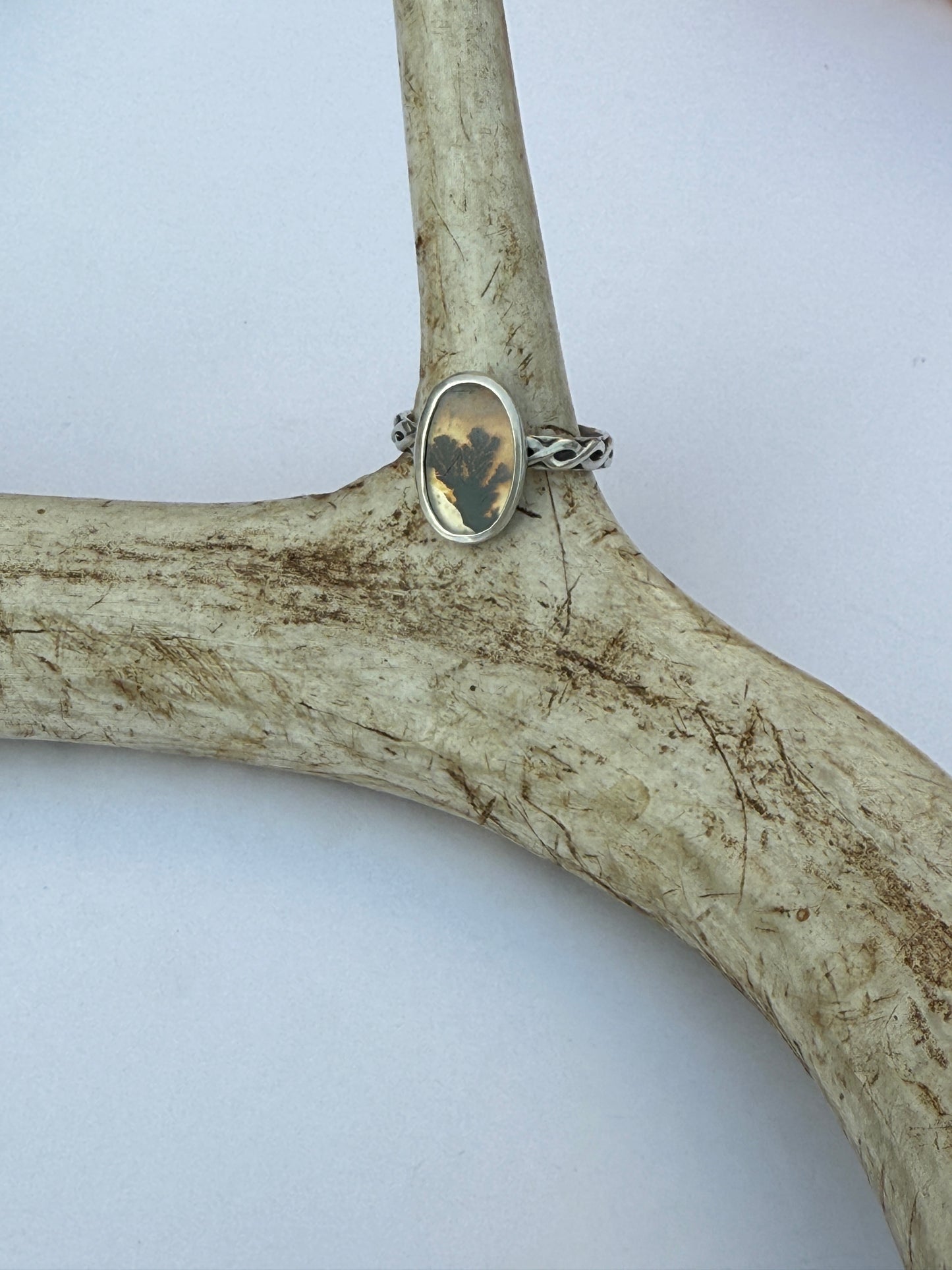 Whispering Branches Ring - Dendritic Agate - size 8