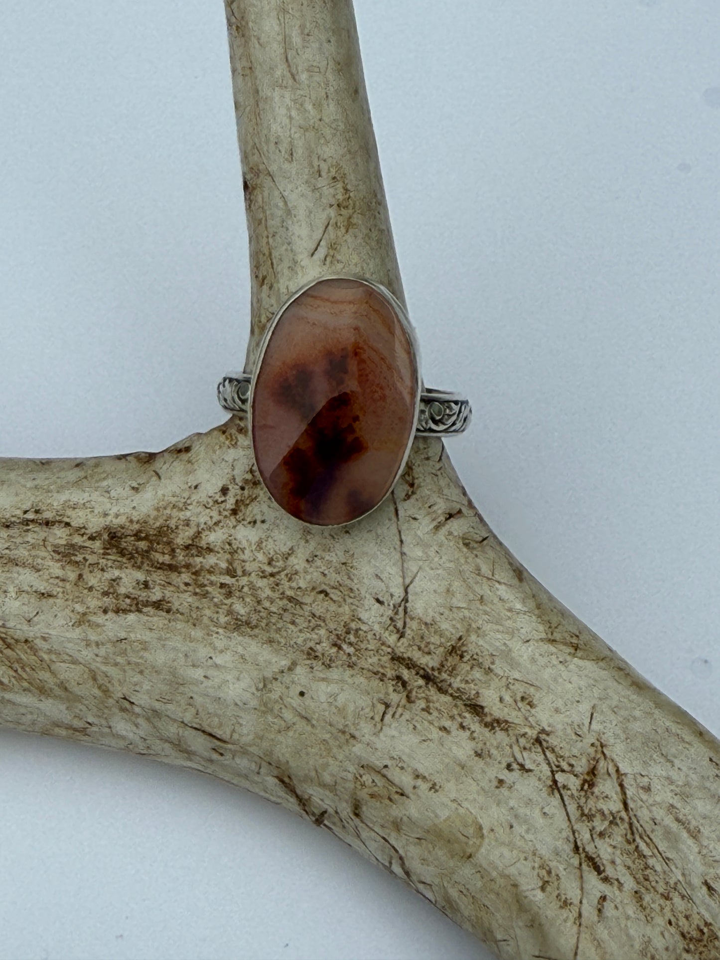Quiet Forest Beauty Ring: Sterling Silver & Dendritic Agate - size 9.25