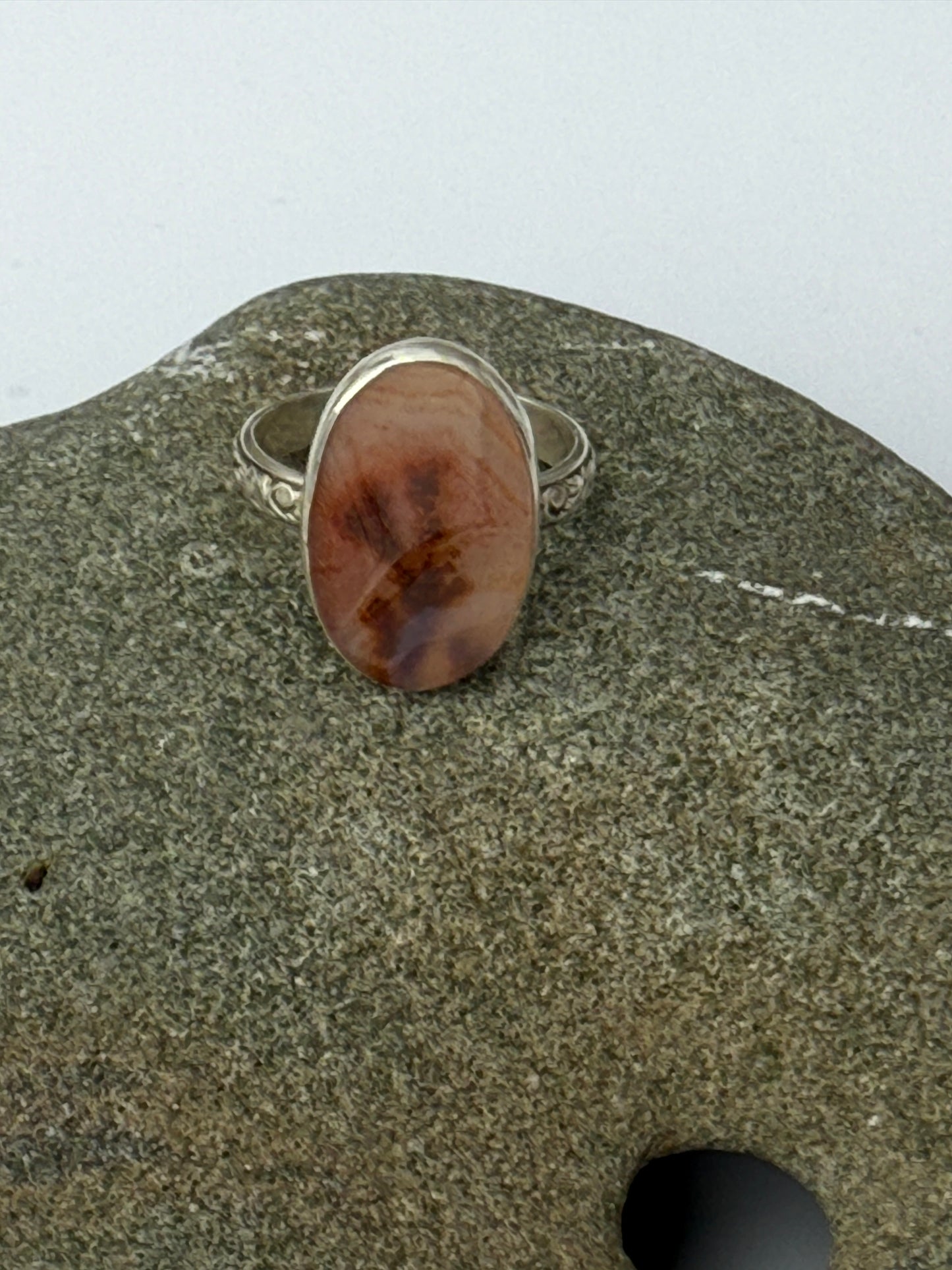 Quiet Forest Beauty Ring: Sterling Silver & Dendritic Agate - size 9.25