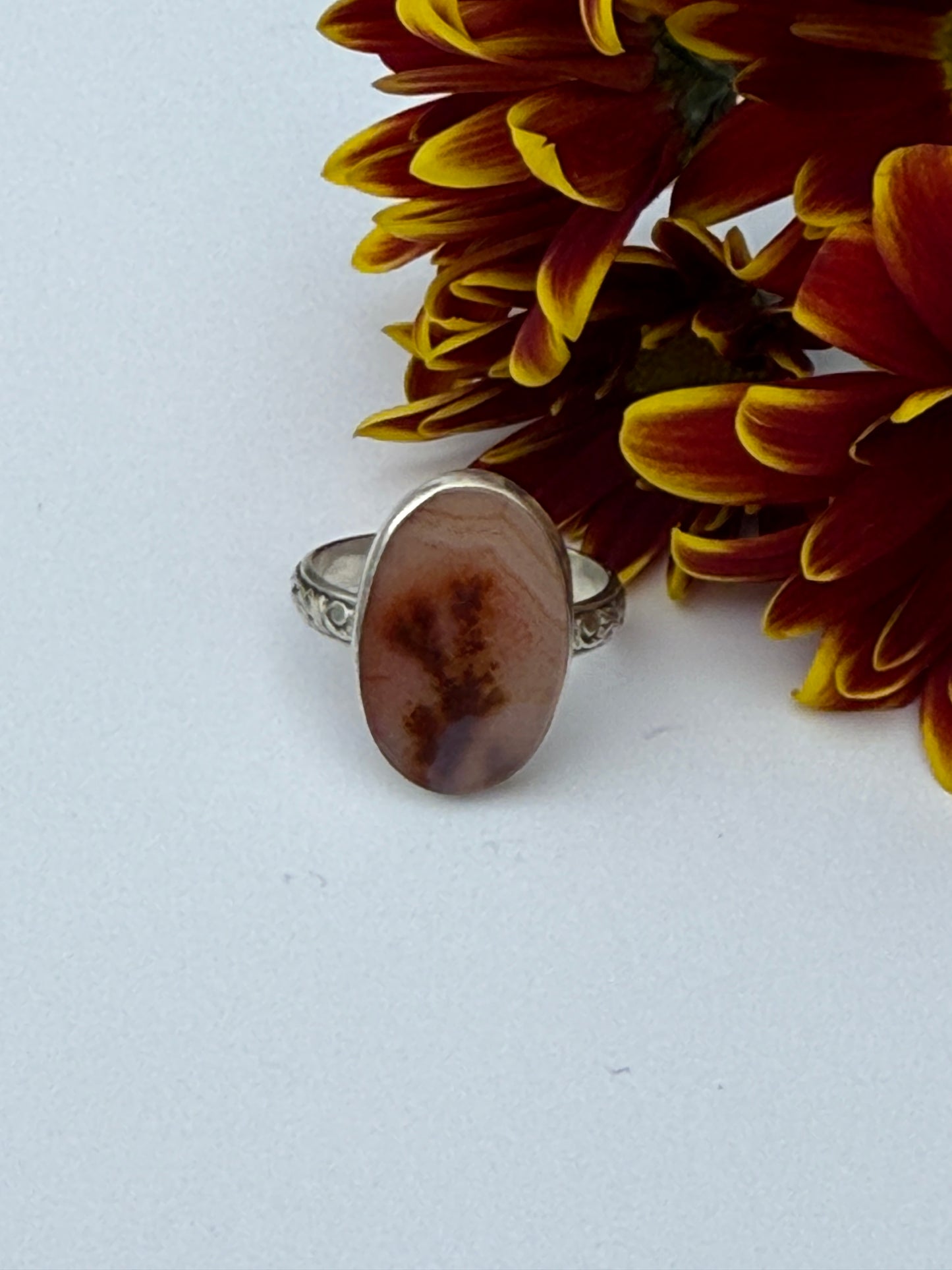 Quiet Forest Beauty Ring: Sterling Silver & Dendritic Agate - size 9.25