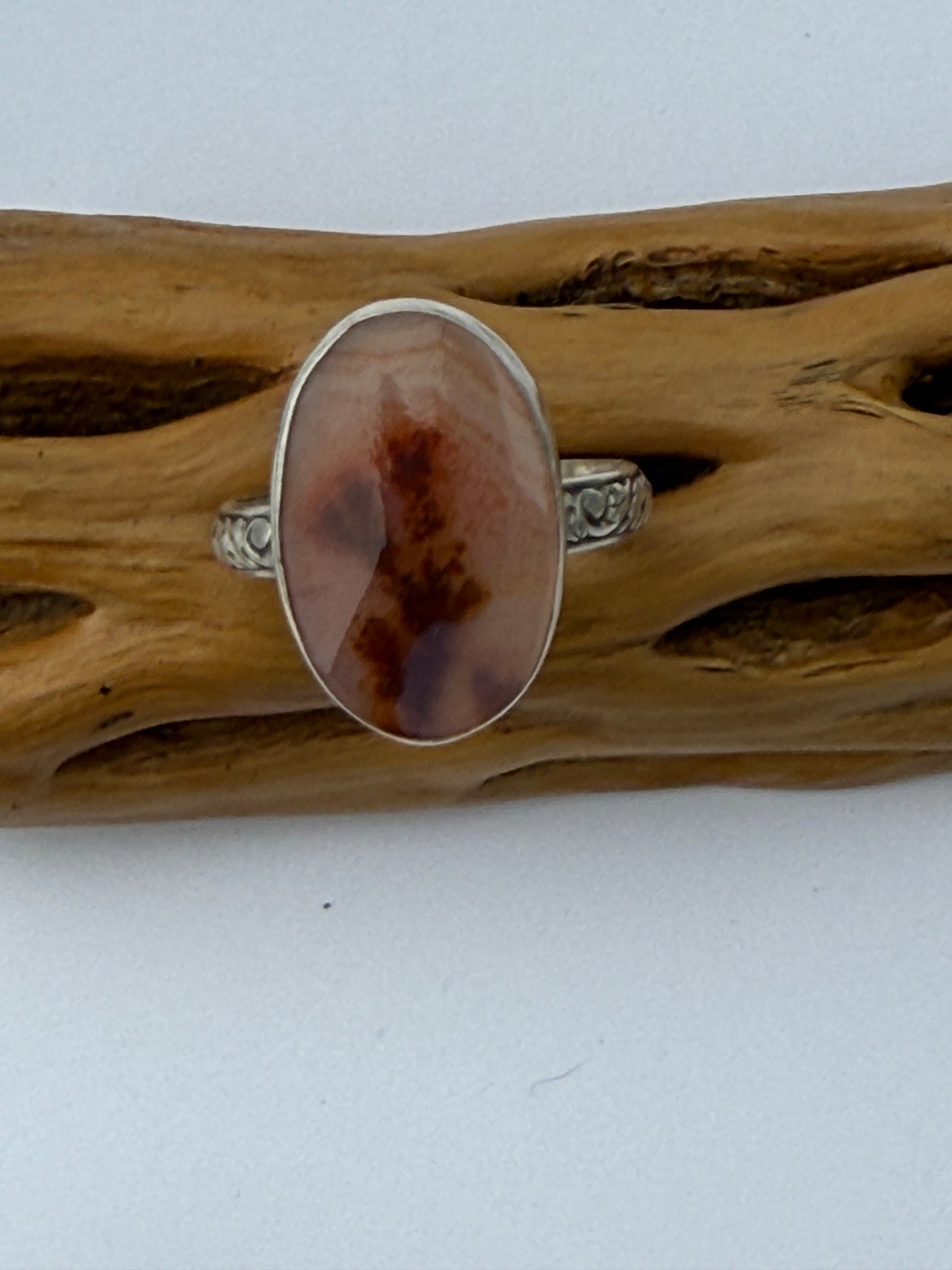 Quiet Forest Beauty Ring: Sterling Silver & Dendritic Agate - size 9.25