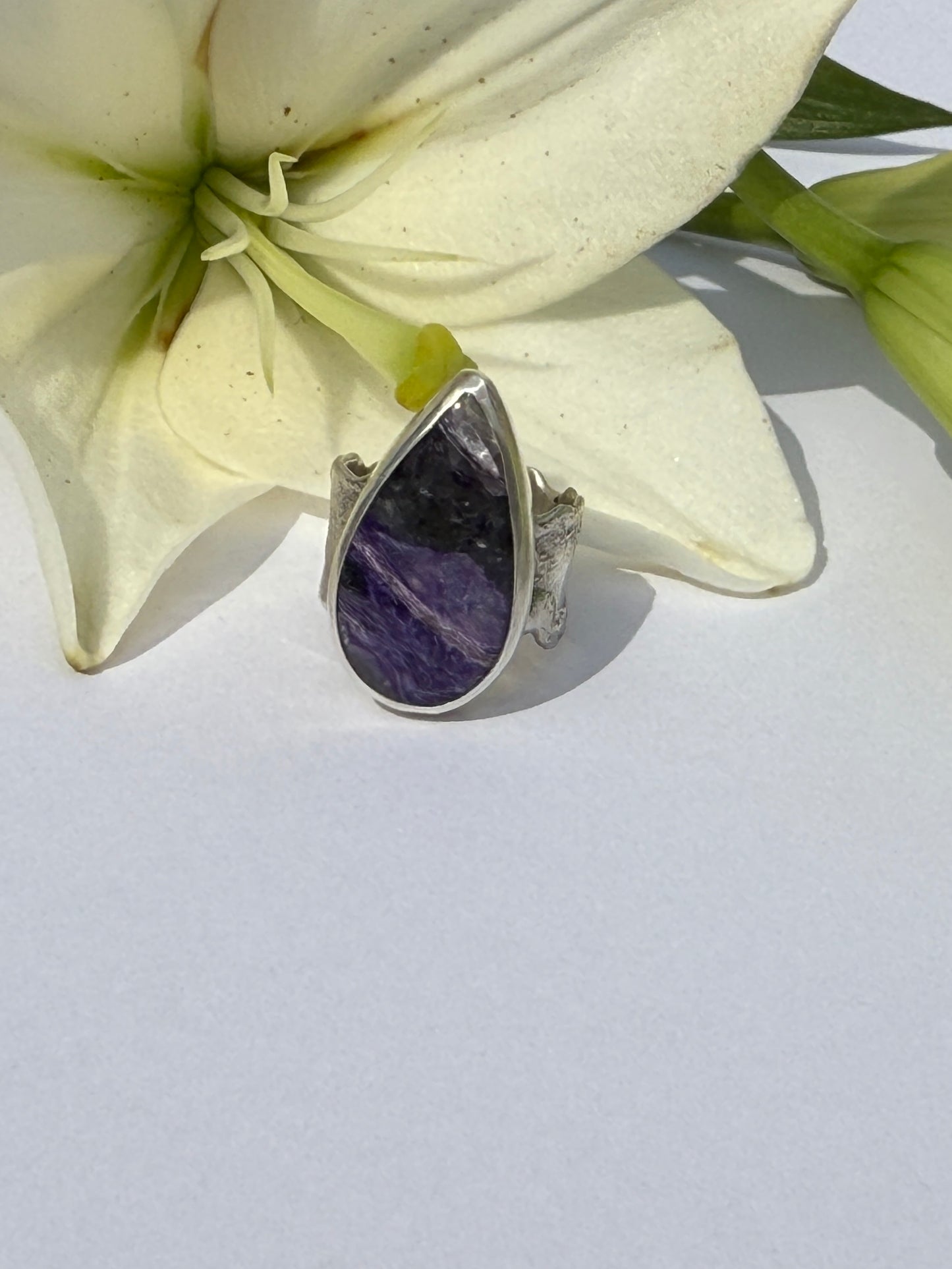 Twilight Grove Ring - Sterling Silver & Charoite - size 9.5