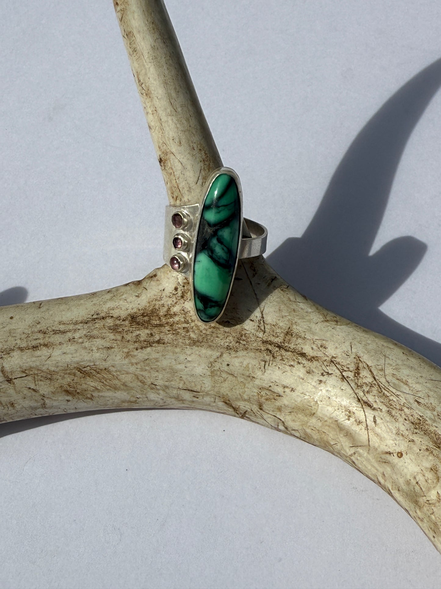 Blushing Oasis Ring - Desert Oasis Variscite & Pink Tourmaline - size 9.5