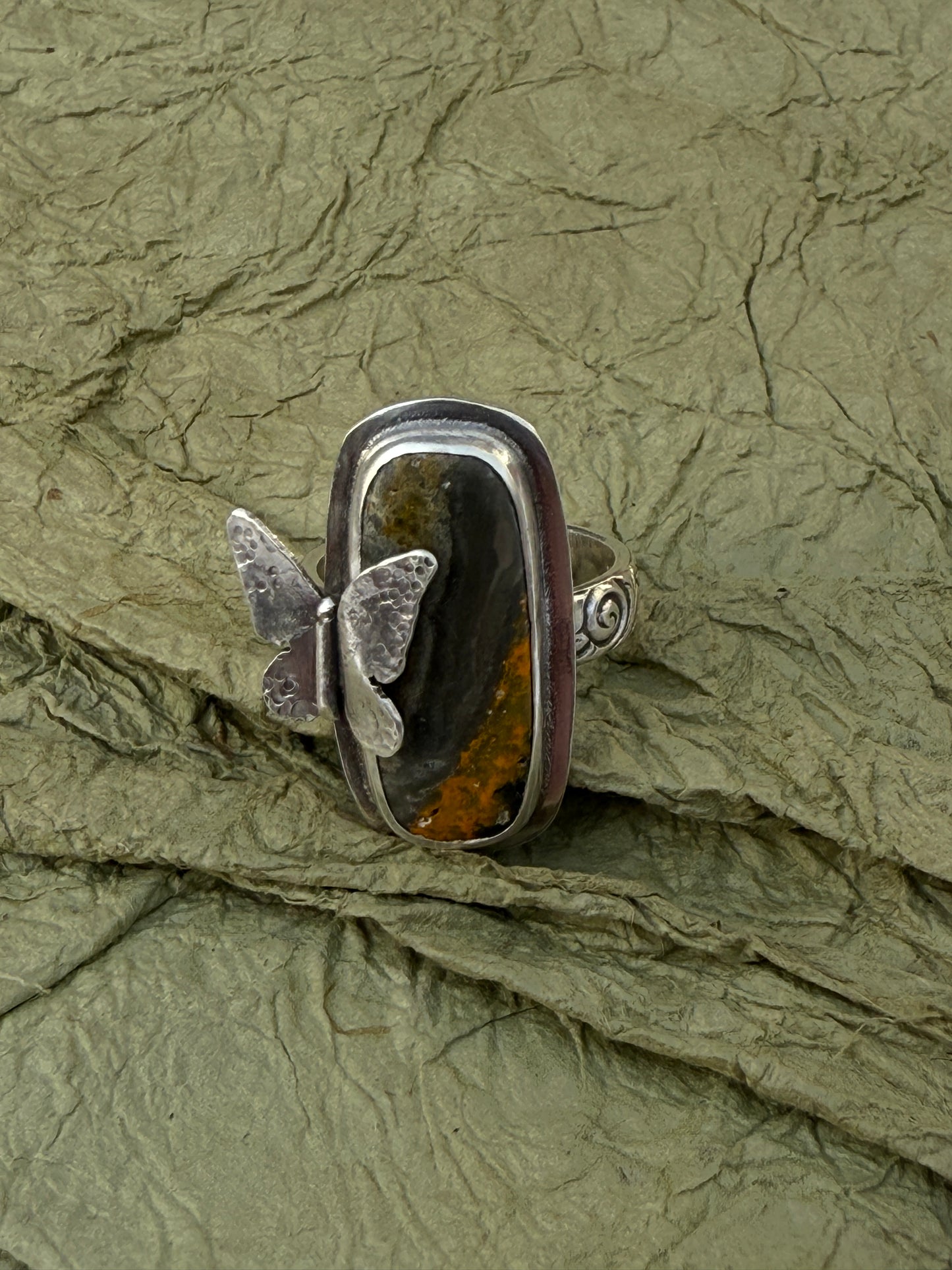 Sunlit Wings Ring - Sterling Silver & Bumblebee Jasper - size 9.75