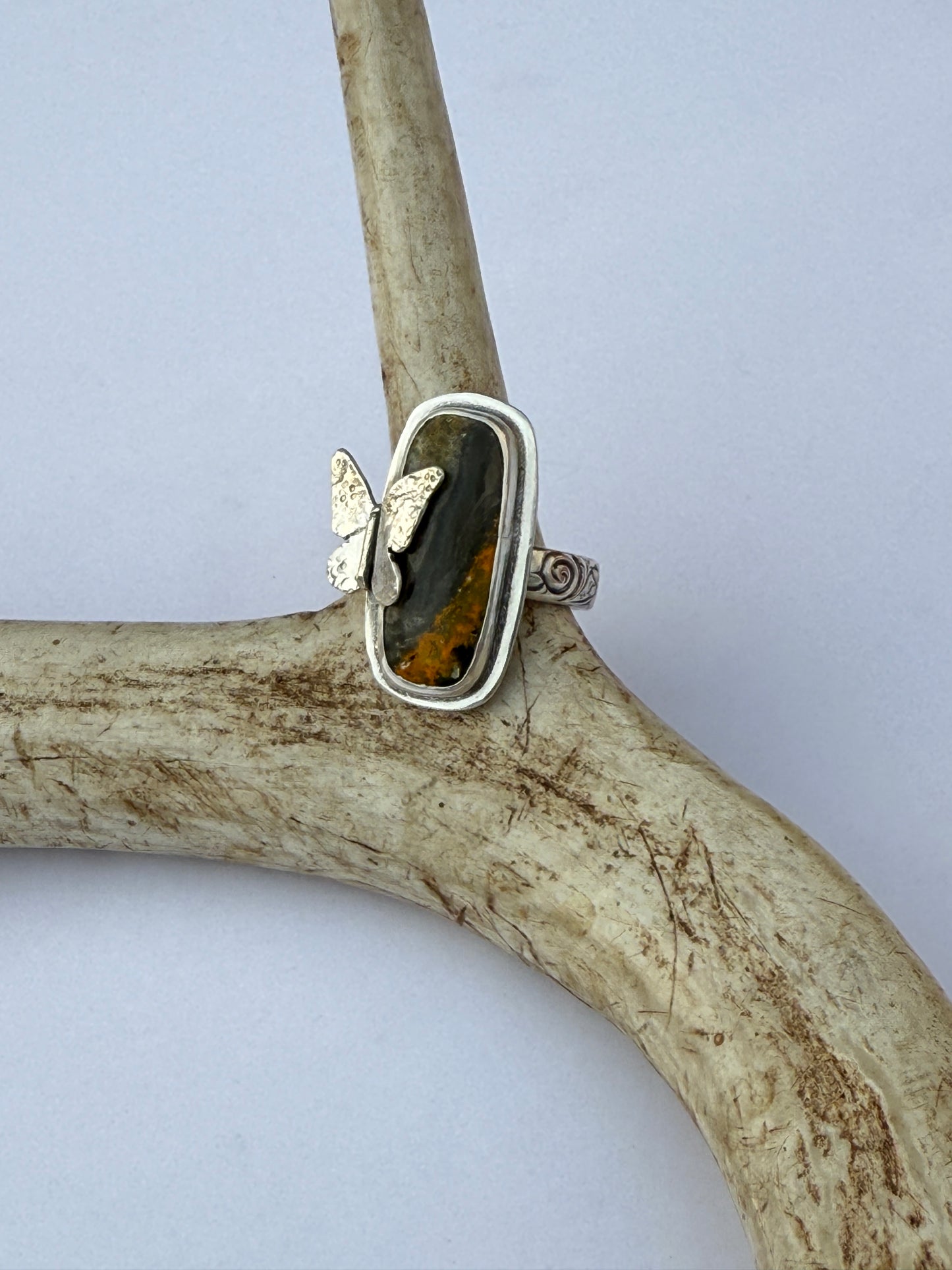 Sunlit Wings Ring - Sterling Silver & Bumblebee Jasper - size 9.75