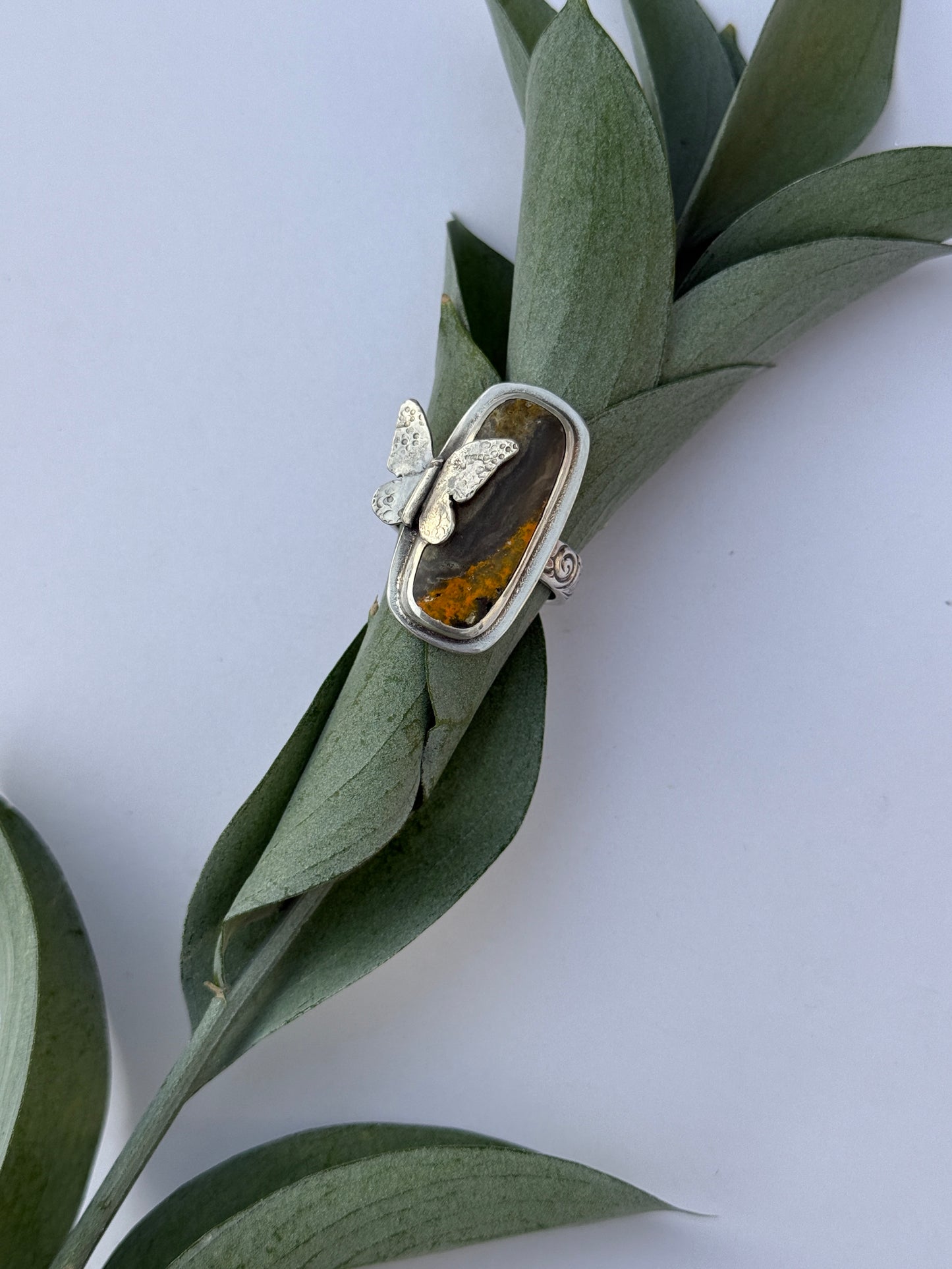Sunlit Wings Ring - Sterling Silver & Bumblebee Jasper - size 9.75