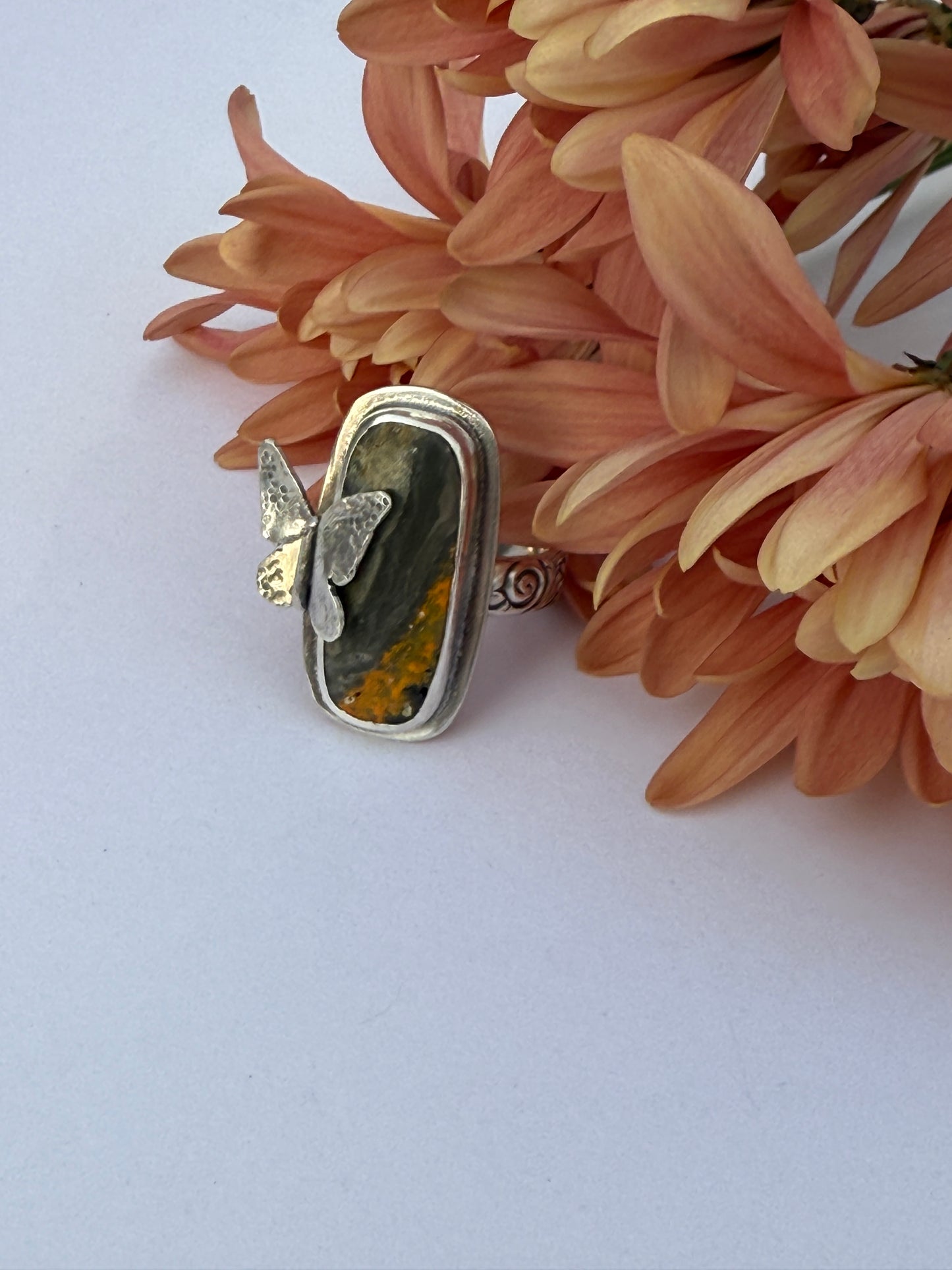 Sunlit Wings Ring - Sterling Silver & Bumblebee Jasper - size 9.75