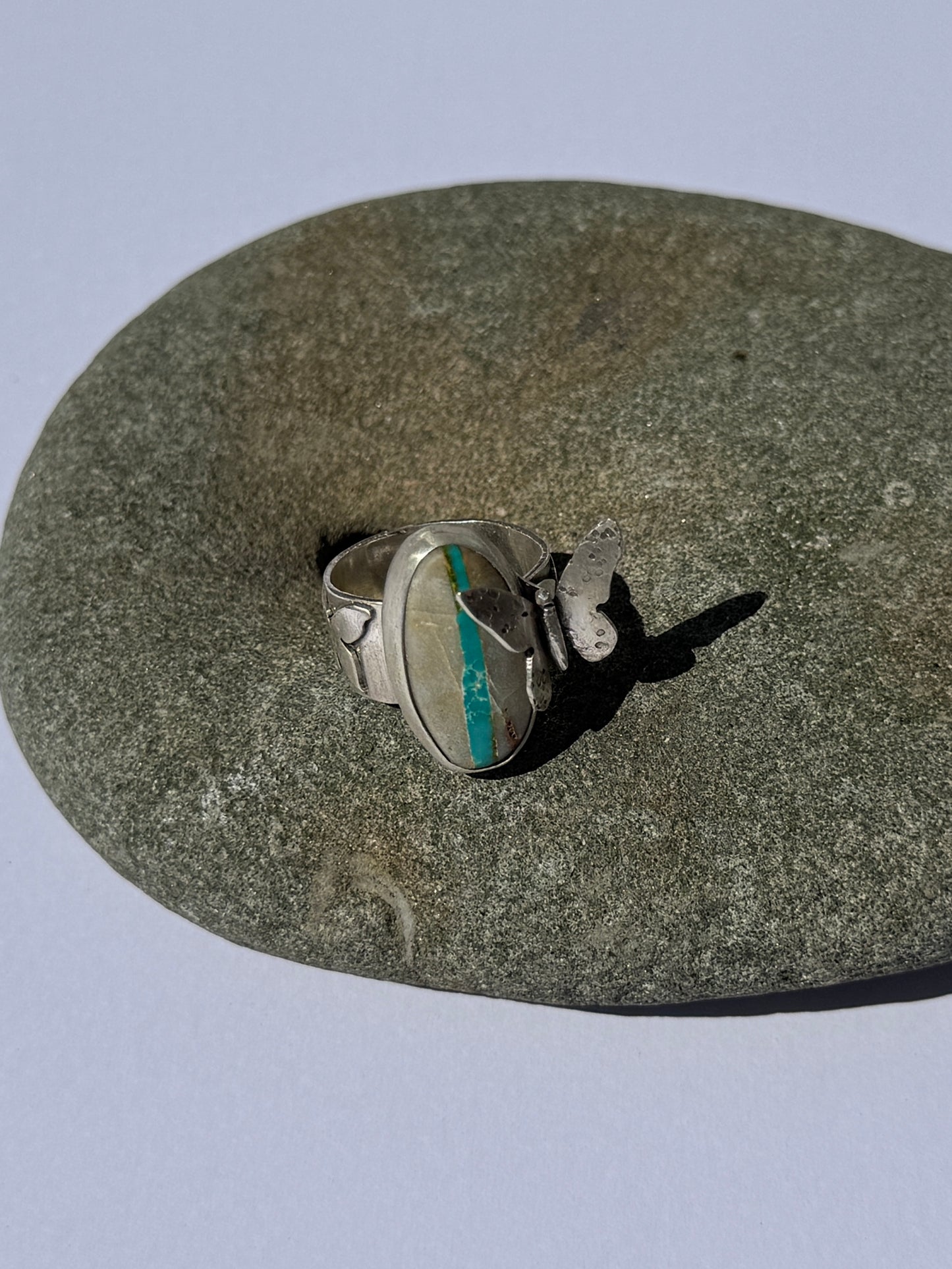 Sky Dancer Ring - Sterling Silver & Boulder Turquoise - size 8.25