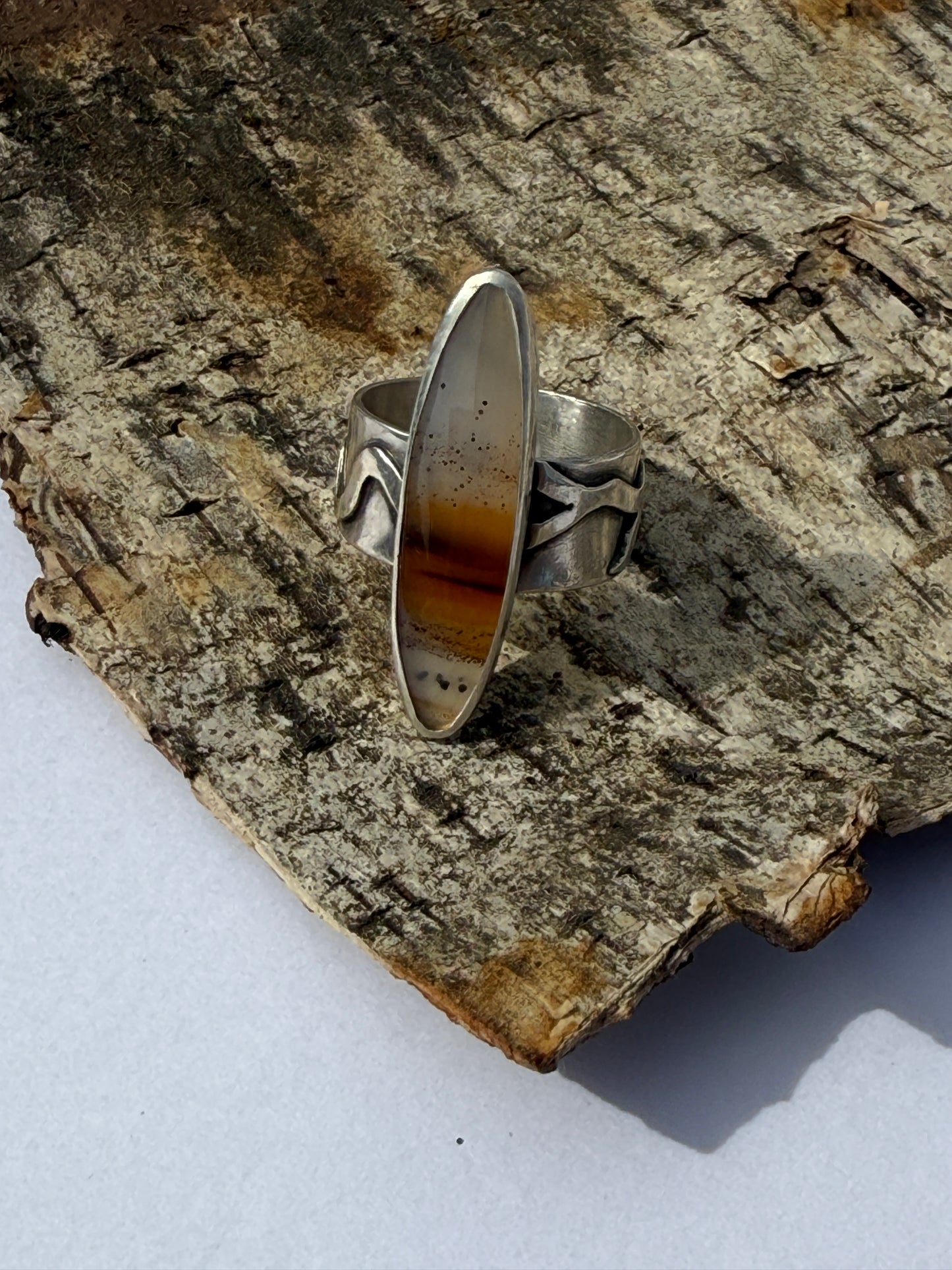 Riverbend Ring - Sterling Silver & Narmada River Agate - size 10.25