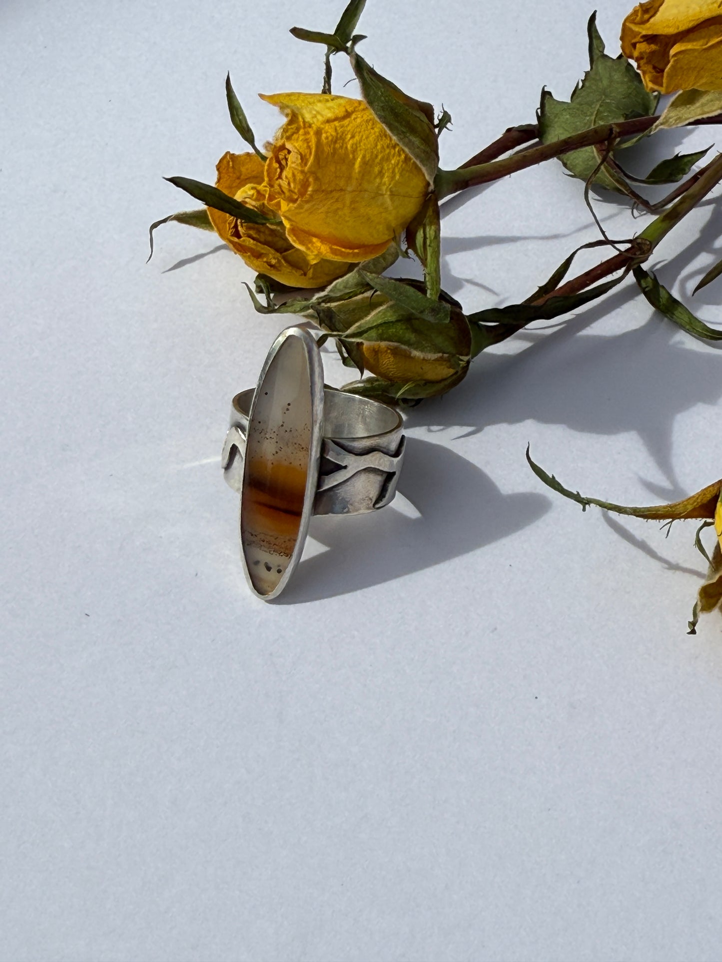 Riverbend Ring - Sterling Silver & Narmada River Agate - size 10.25