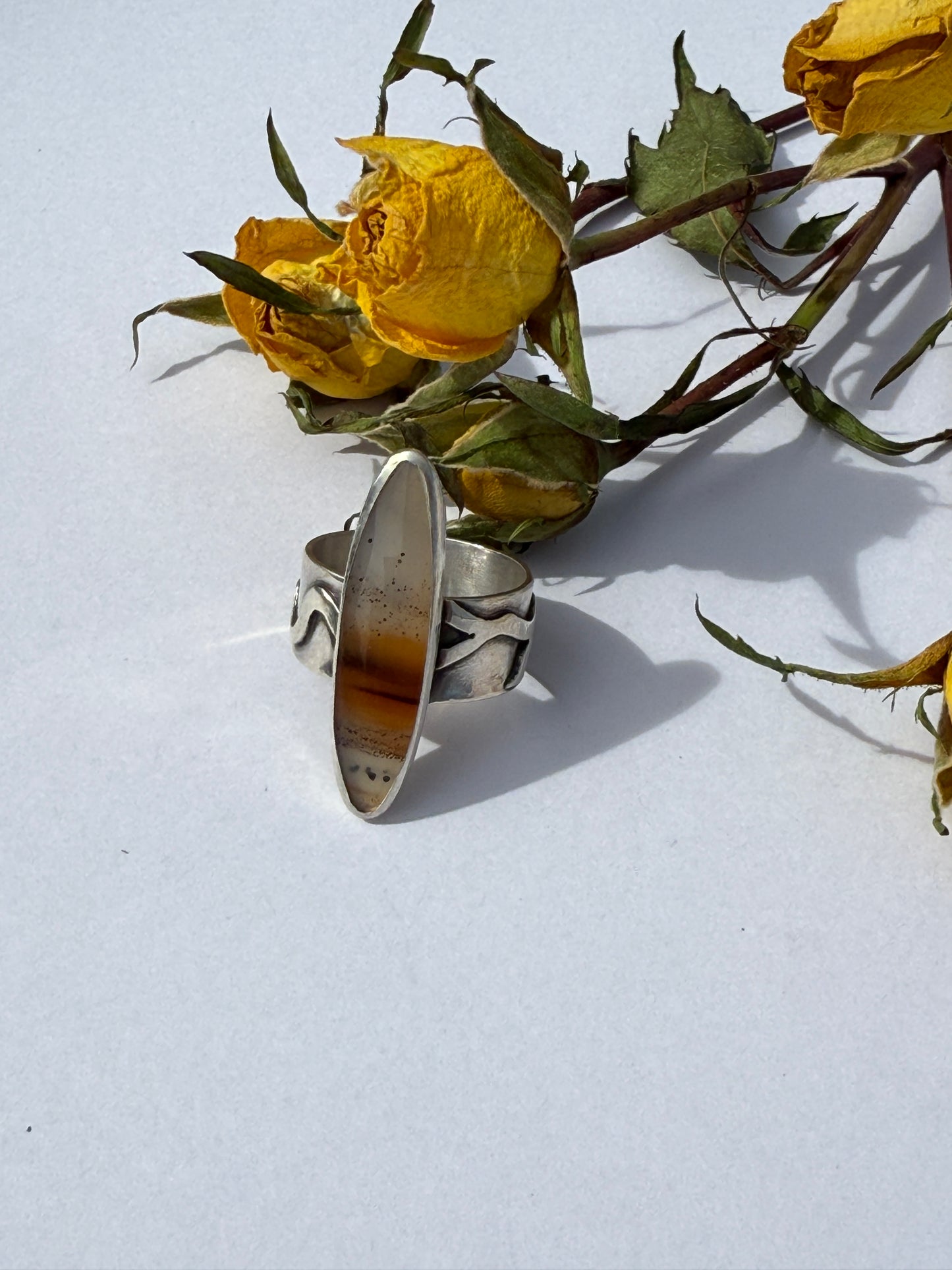 Riverbend Ring - Sterling Silver & Narmada River Agate - size 10.25