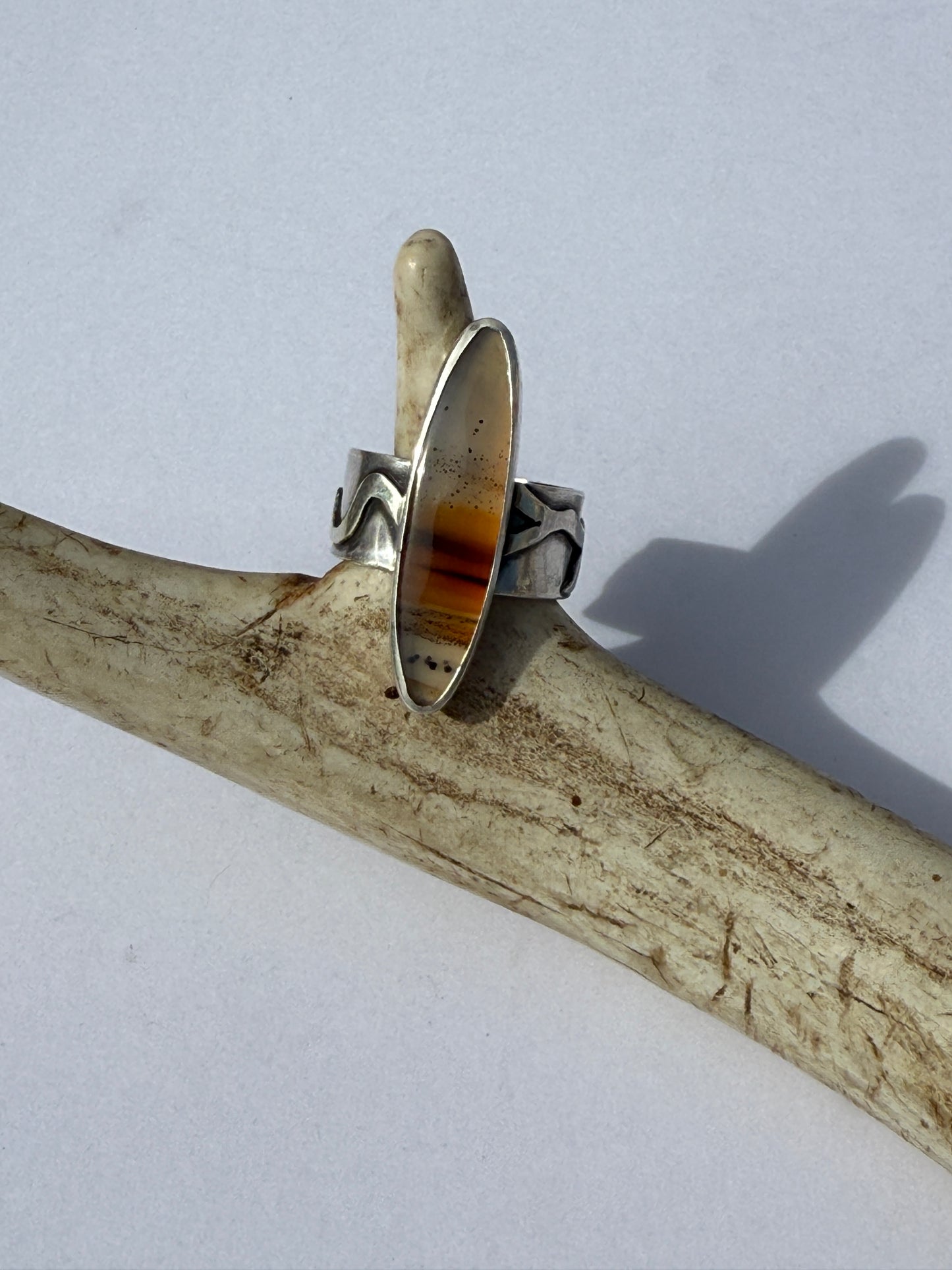 Riverbend Ring - Sterling Silver & Narmada River Agate - size 10.25