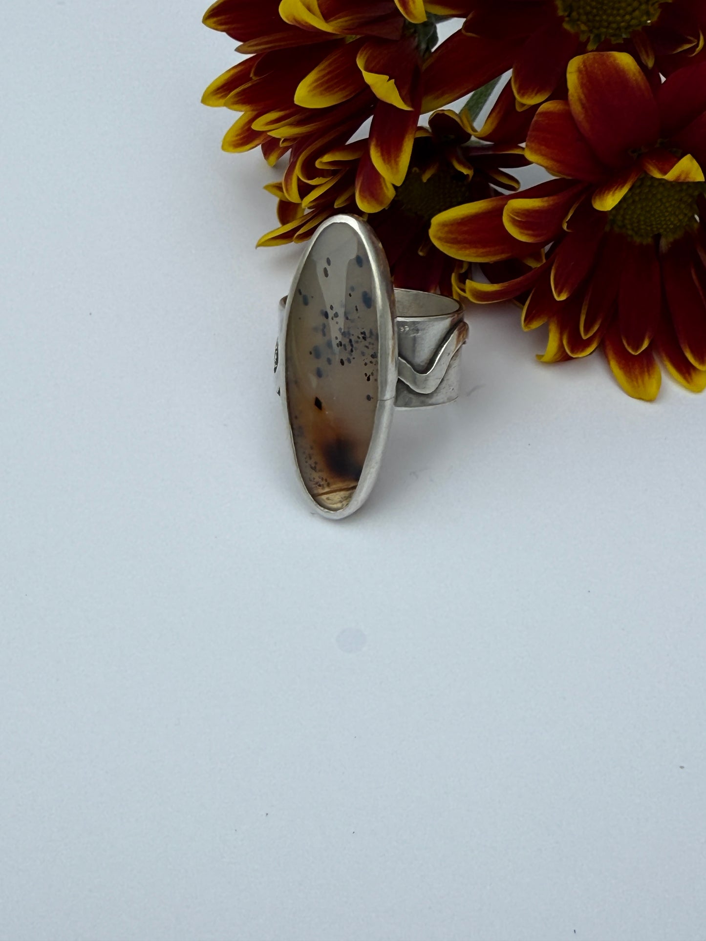 Riverstone Serenity Ring: Sterling Silver & Narmada River Agate River - size 9.25