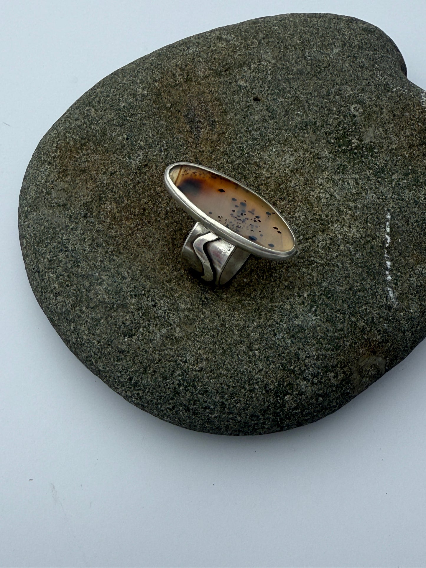 Riverstone Serenity Ring: Sterling Silver & Narmada River Agate River - size 9.25