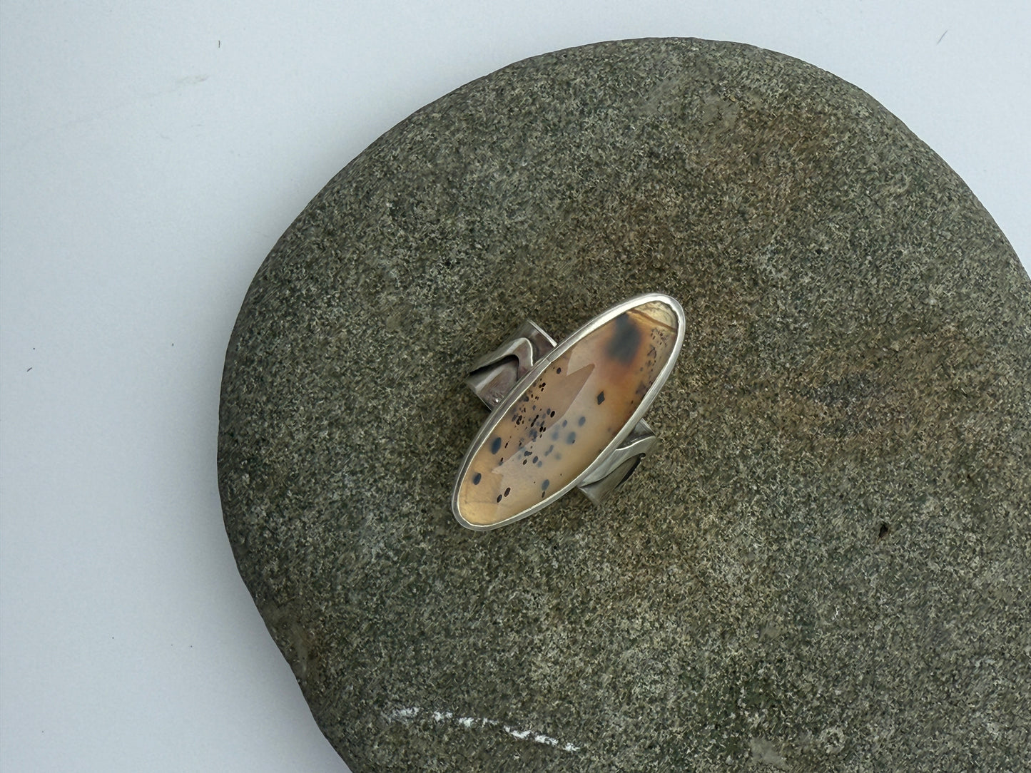 Riverstone Serenity Ring: Sterling Silver & Narmada River Agate River - size 9.25