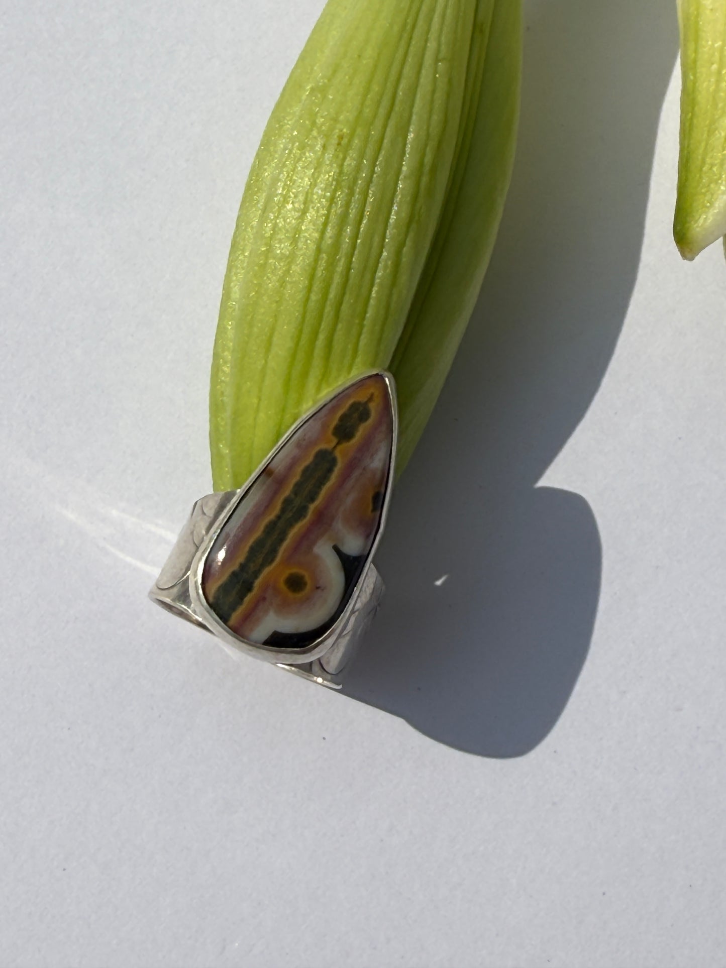 Tidepool Ring - Sterling Silver & Ocean Jasper Teardrop - size 7