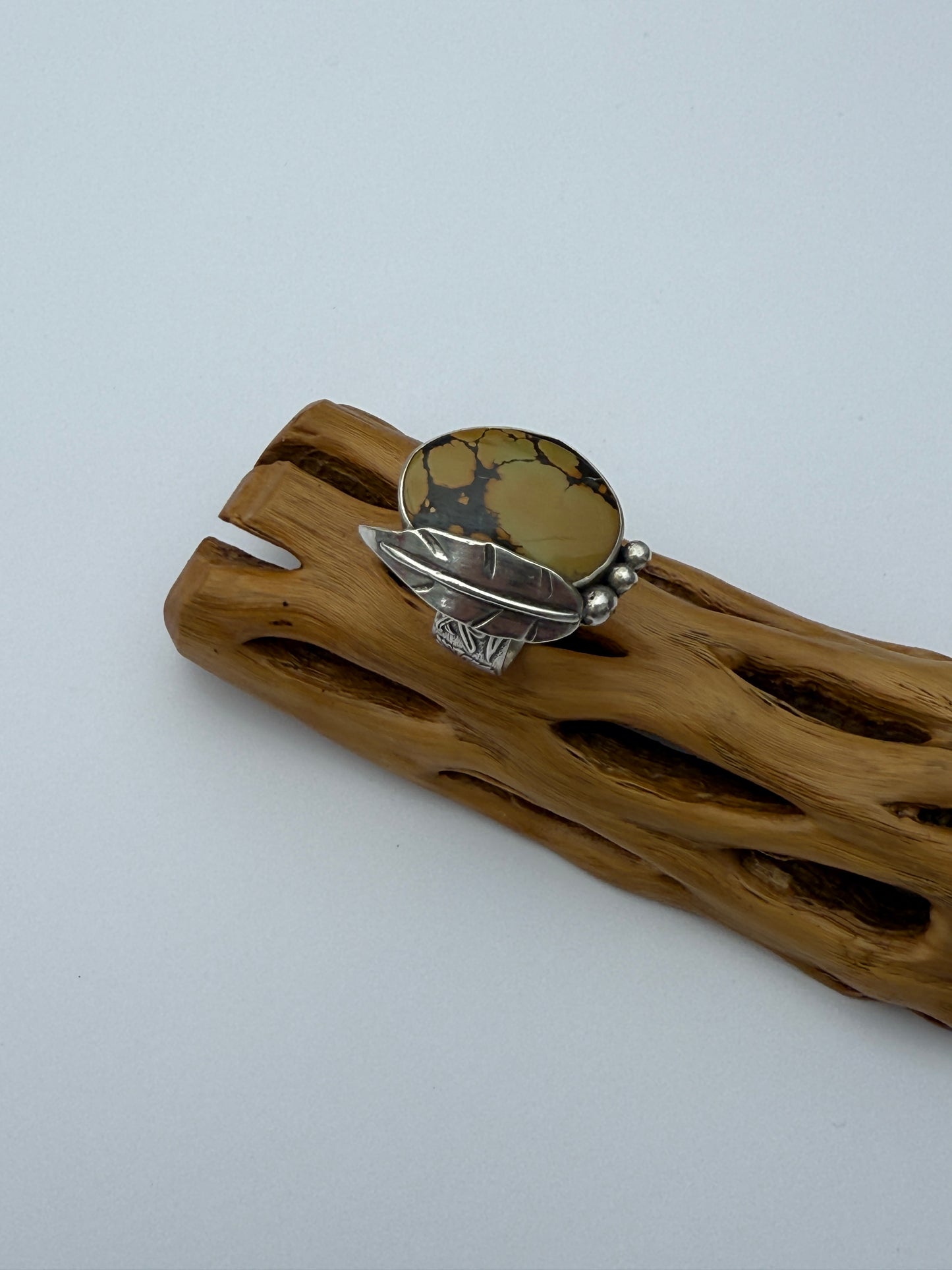 Treasure Mountain Spirit Leaf Ring: Sterling Silver & Treasure Mountain Turquoise - size 6.25