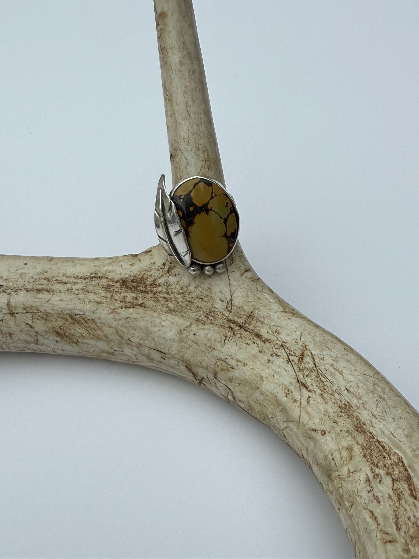 Treasure Mountain Spirit Leaf Ring: Sterling Silver & Treasure Mountain Turquoise - size 6.25