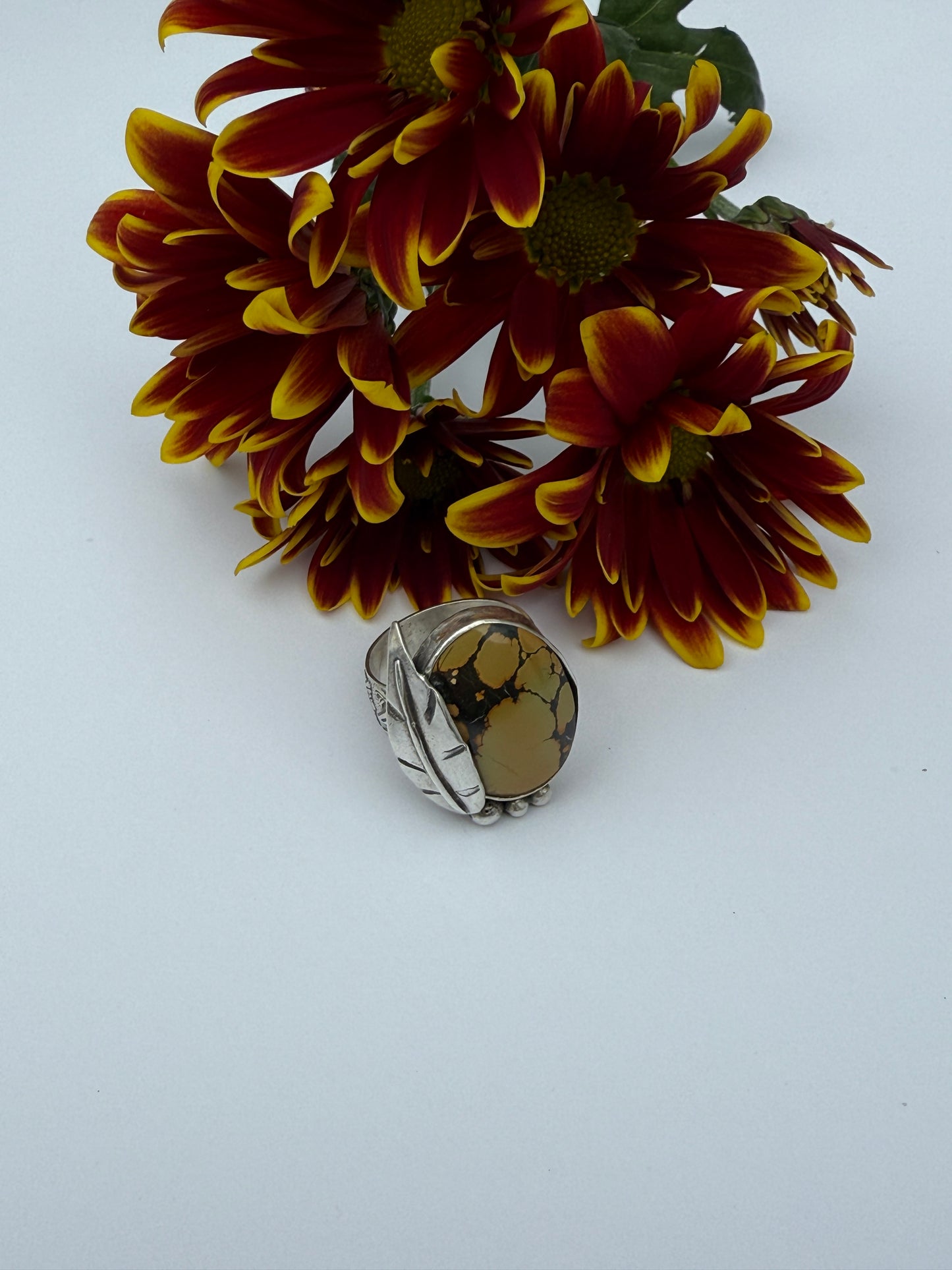 Treasure Mountain Spirit Leaf Ring: Sterling Silver & Treasure Mountain Turquoise - size 6.25