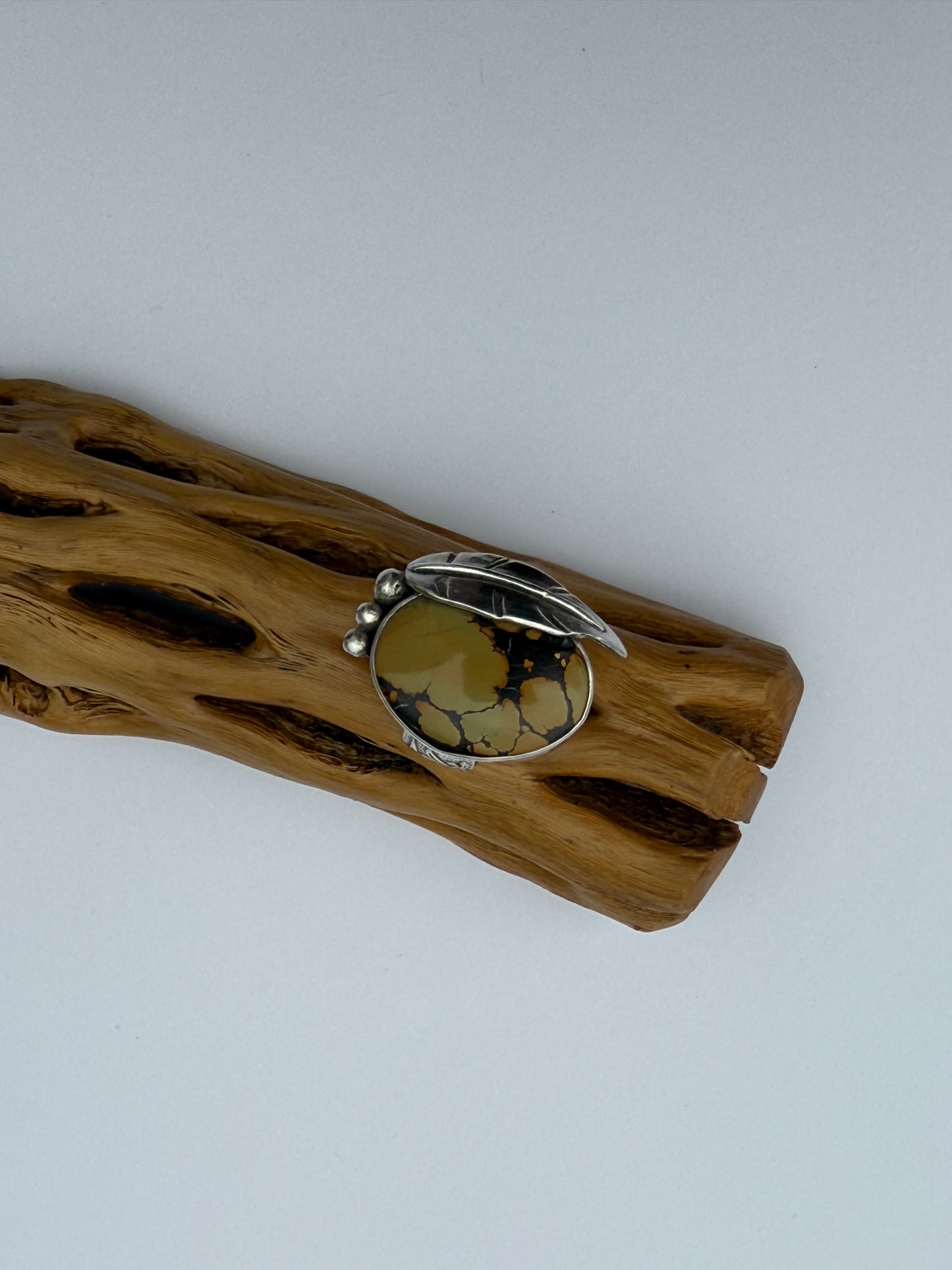 Treasure Mountain Spirit Leaf Ring: Sterling Silver & Treasure Mountain Turquoise - size 6.25