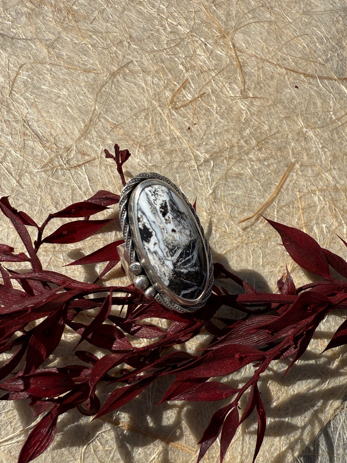 Whispering Snow Ring: Sterling Silver & White Buffalo Turquoise - size 7.25