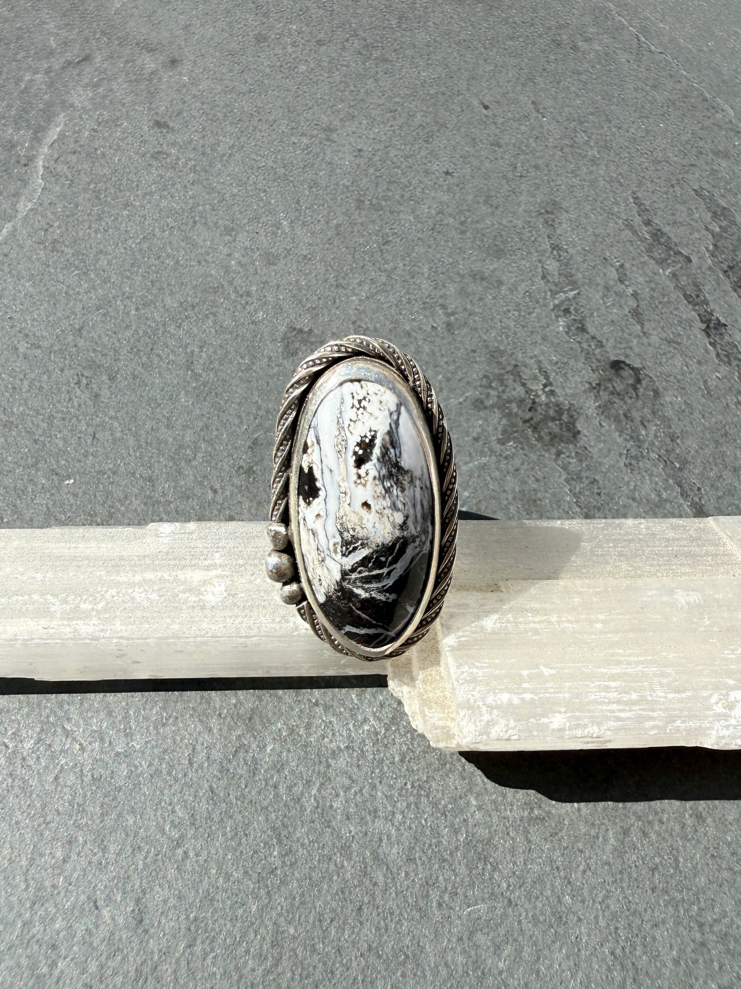 Whispering Snow Ring: Sterling Silver & White Buffalo Turquoise - size 7.25