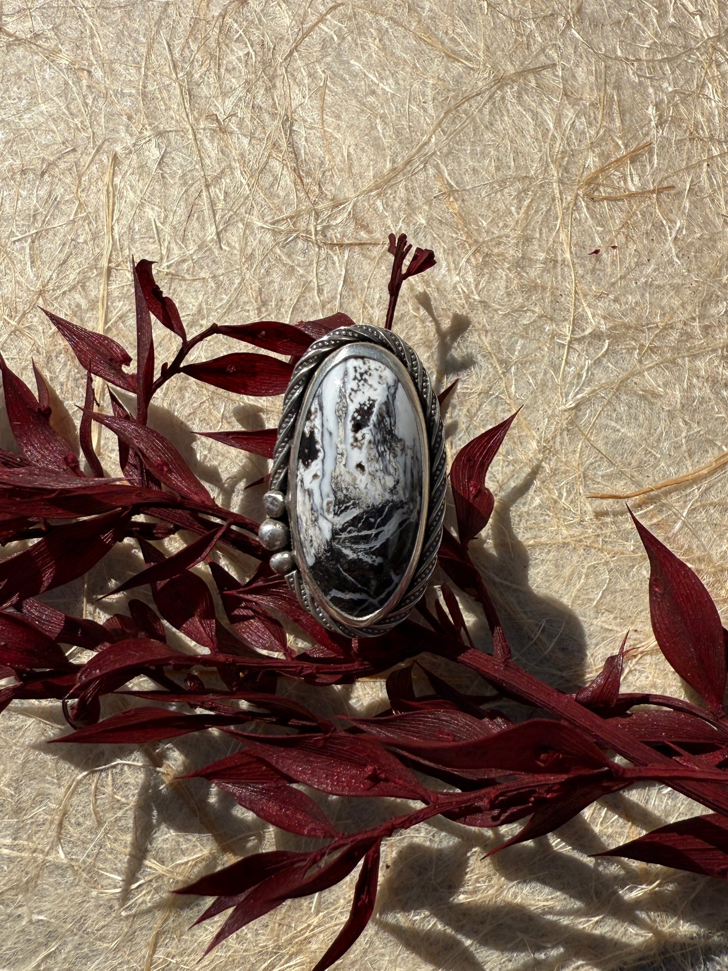 Whispering Snow Ring: Sterling Silver & White Buffalo Turquoise - size 7.25