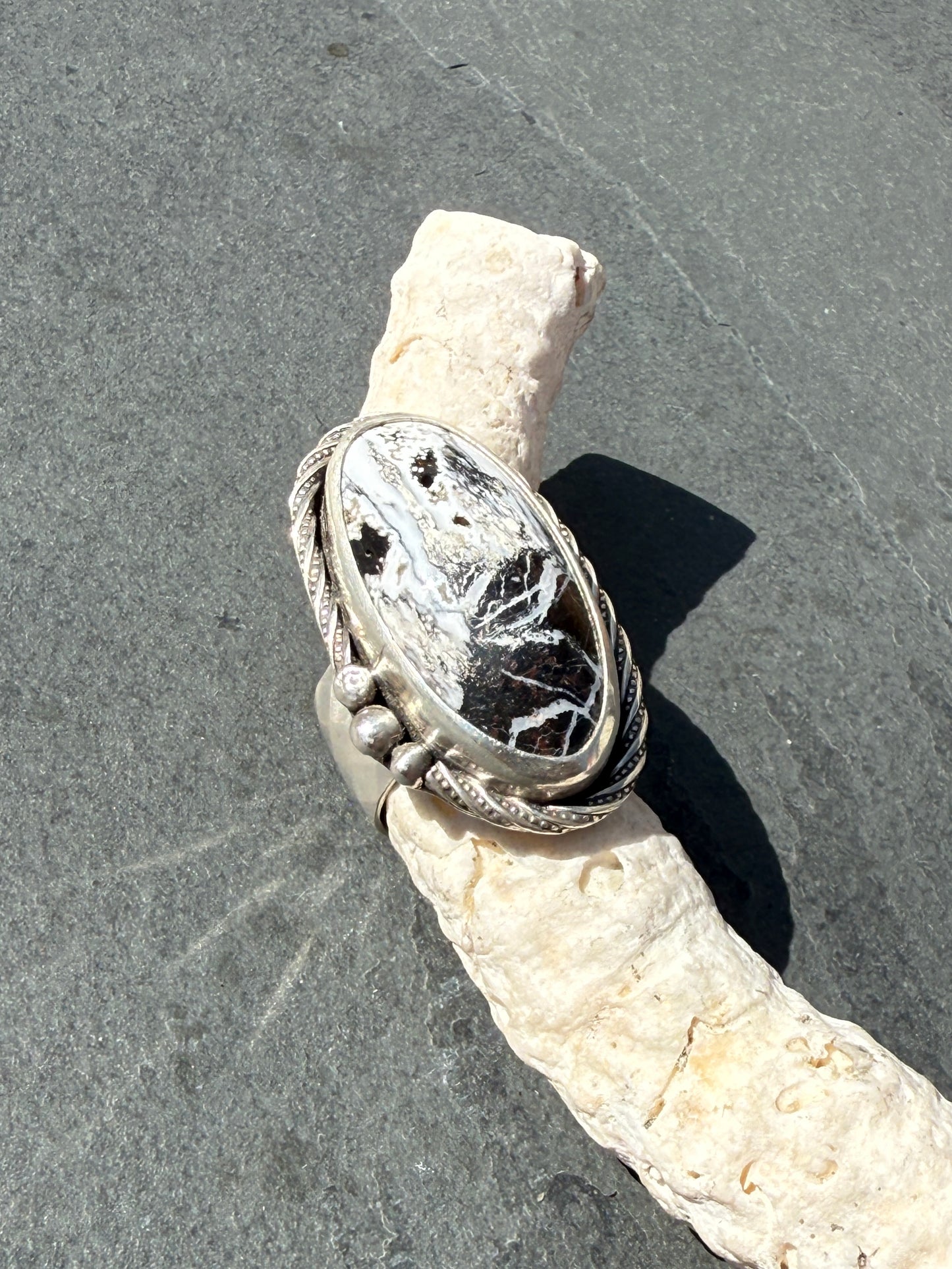 Whispering Snow Ring: Sterling Silver & White Buffalo Turquoise - size 7.25