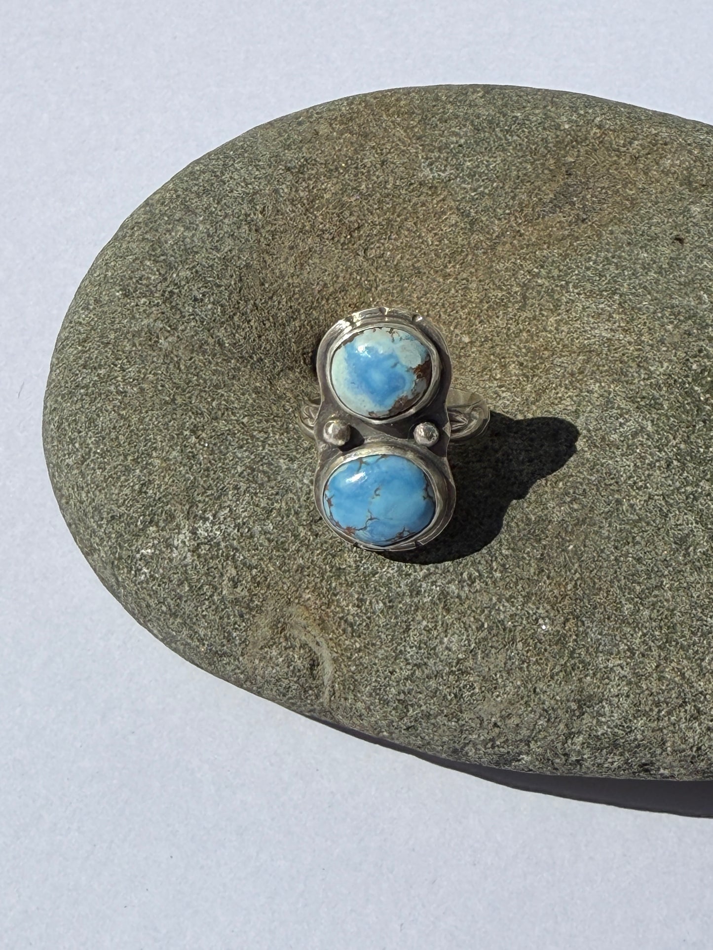 Twin Skies Ring: Sterling Silver & Golden Hills Turquoise - size 7.25