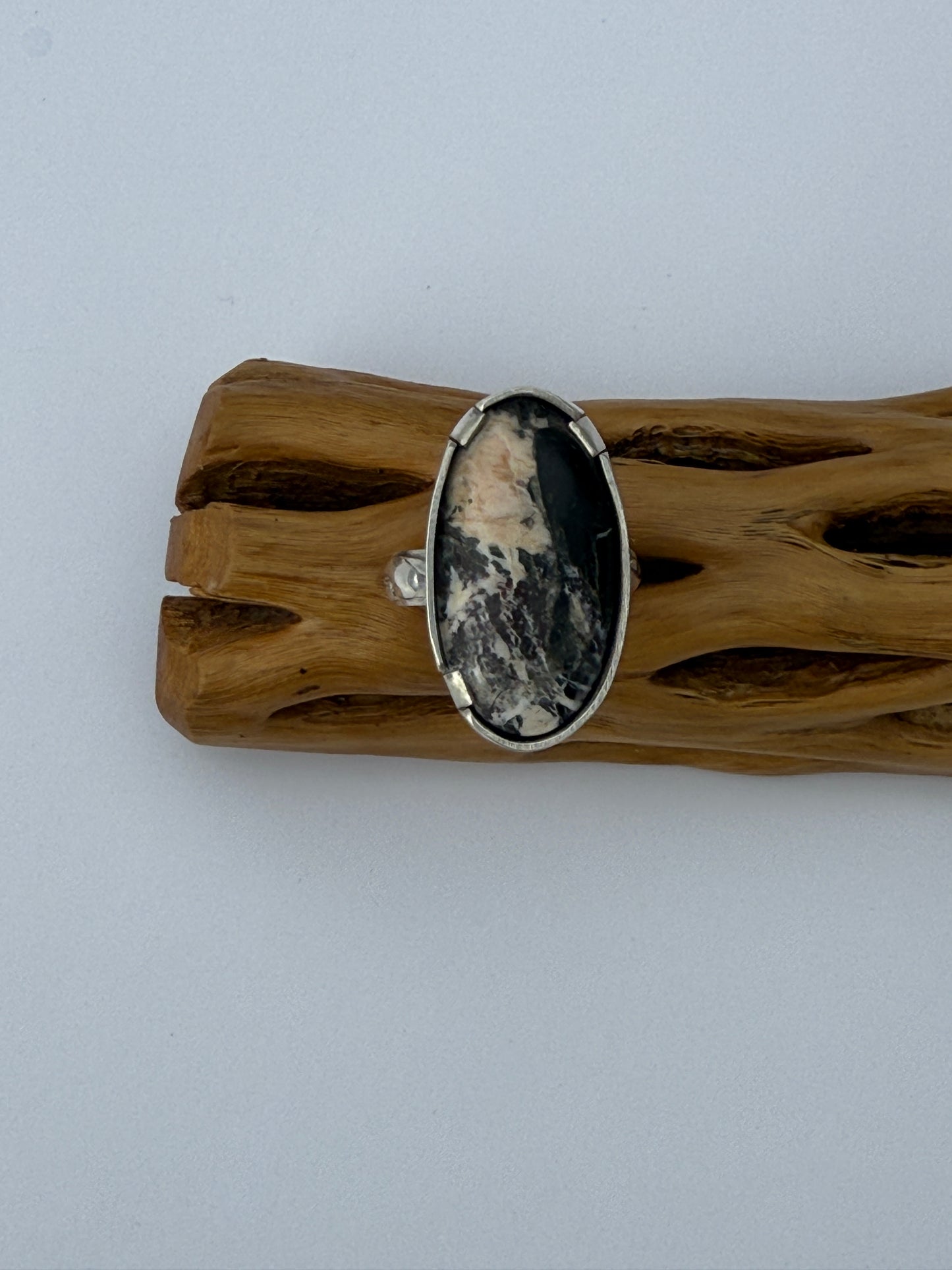 Snowcapped Reflection Ring: Sterling Silver & White Buffalo Turquoise - size 6.25