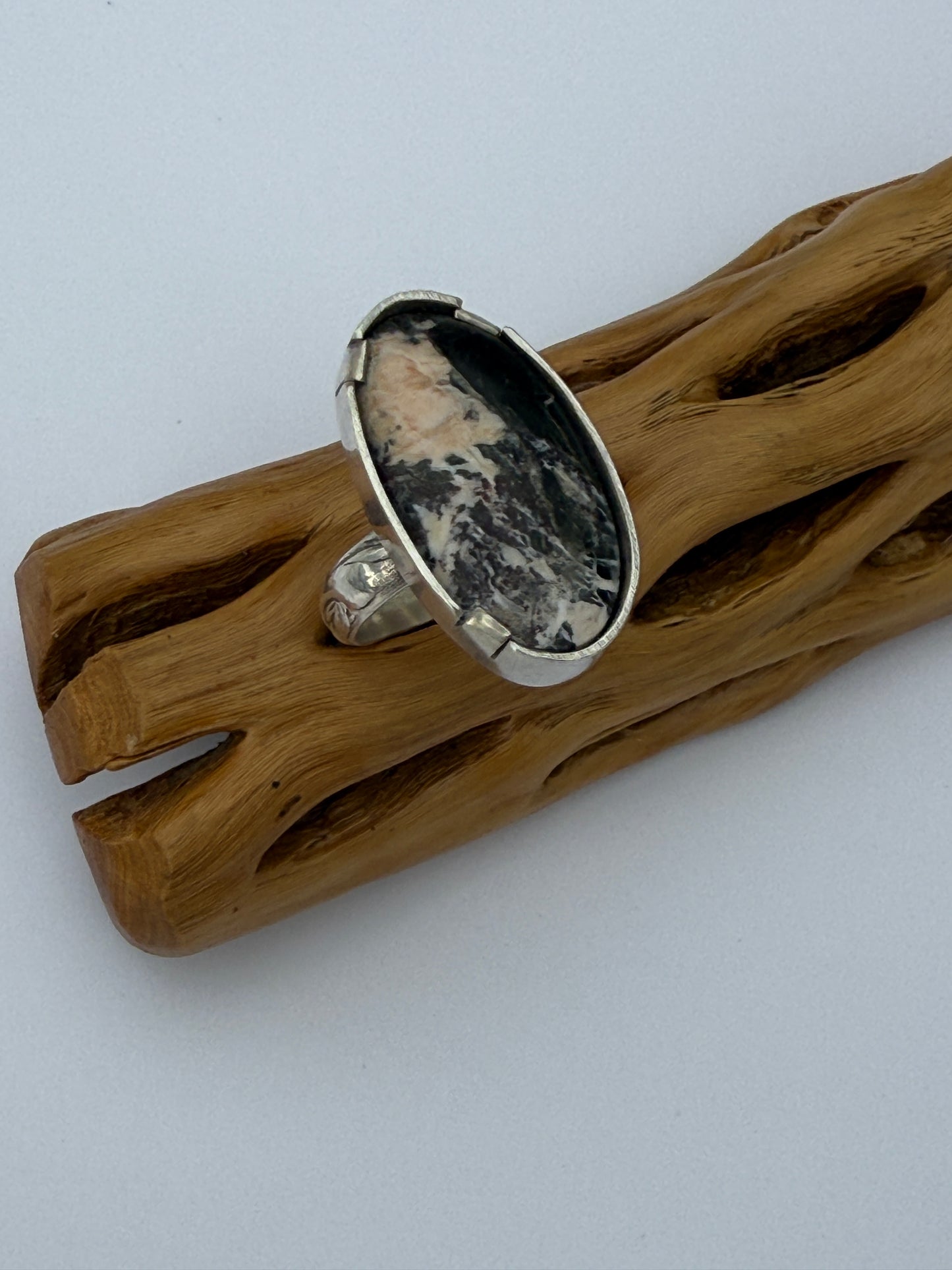 Snowcapped Reflection Ring: Sterling Silver & White Buffalo Turquoise - size 6.25