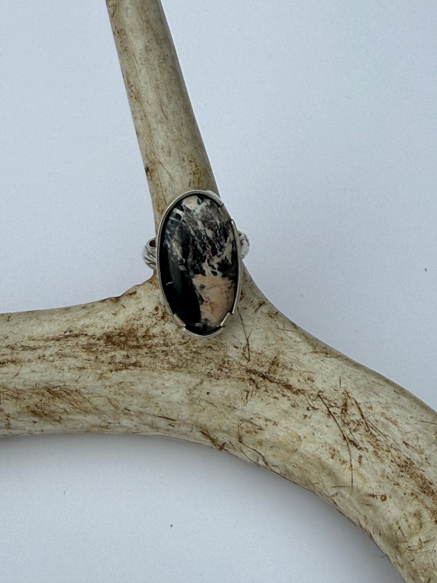 Snowcapped Reflection Ring: Sterling Silver & White Buffalo Turquoise - size 6.25