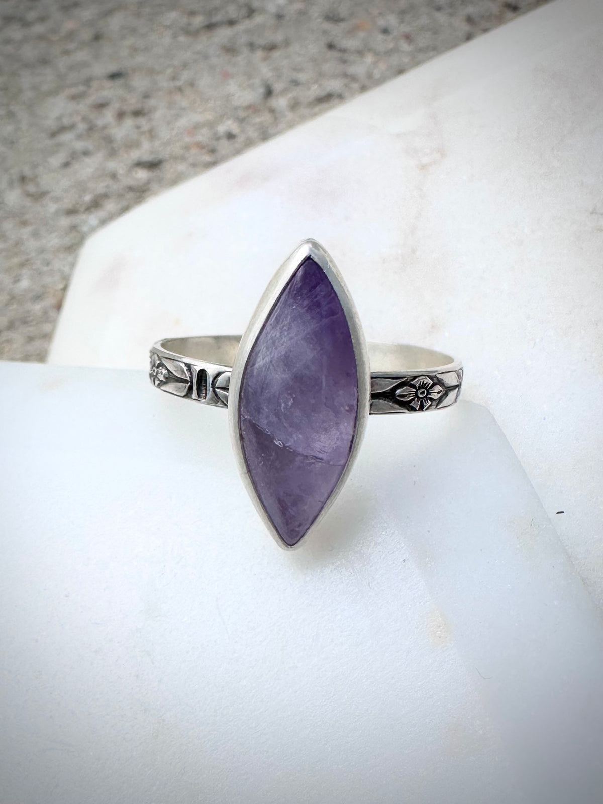 Happiness in Bloom Ring: Amethyst & Sterling Silver - size 10.25