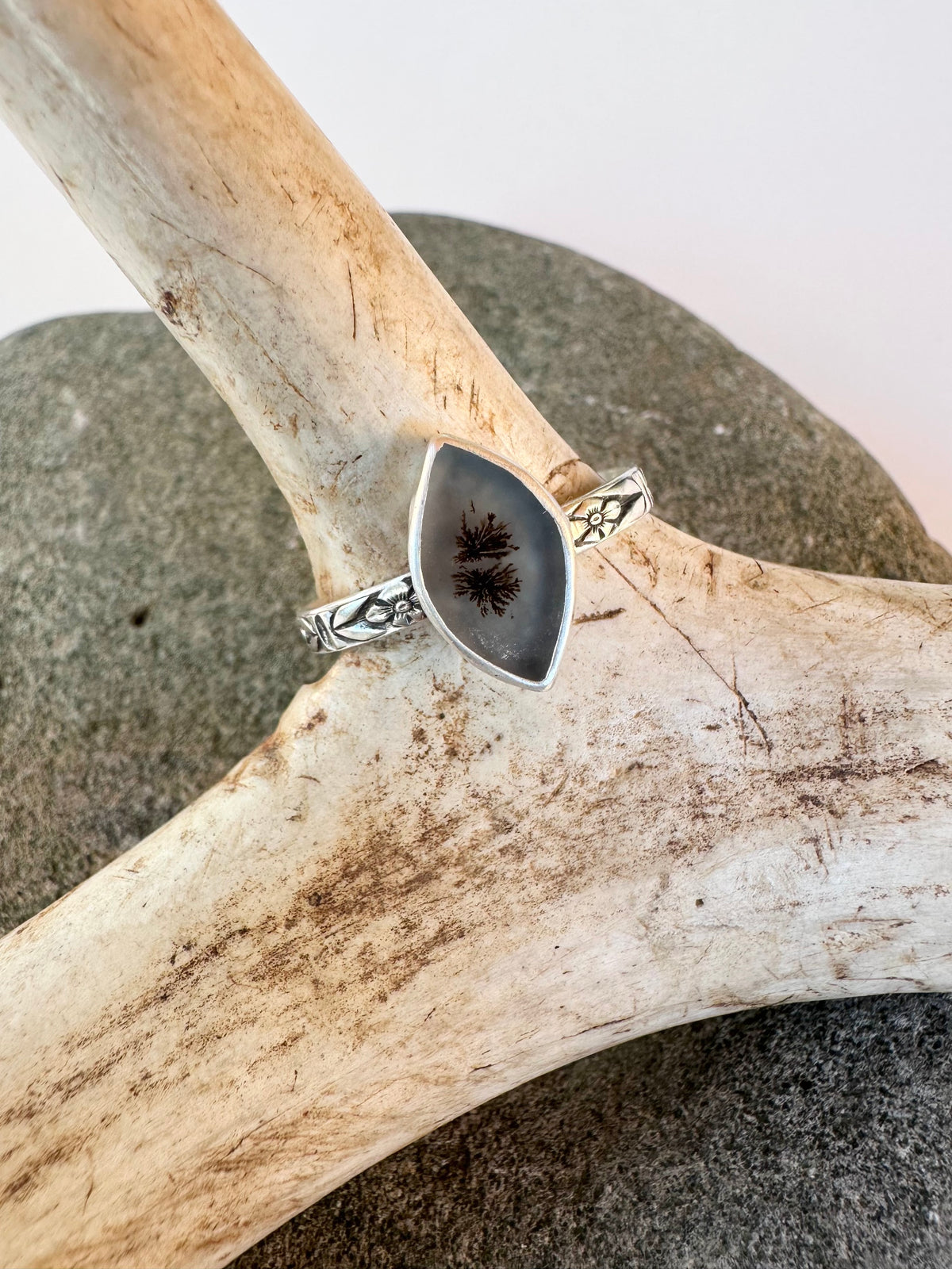 Whispering Grove Ring: Dendritic Agate & Sterling Silver - size 11.25