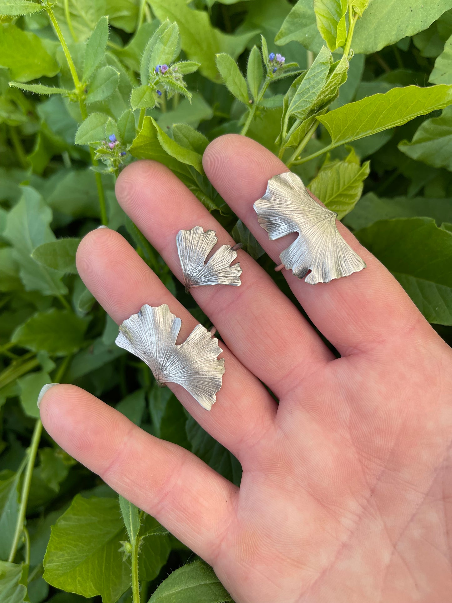 Gingko Breeze Rings: Sterling Silver Gingko Leaves