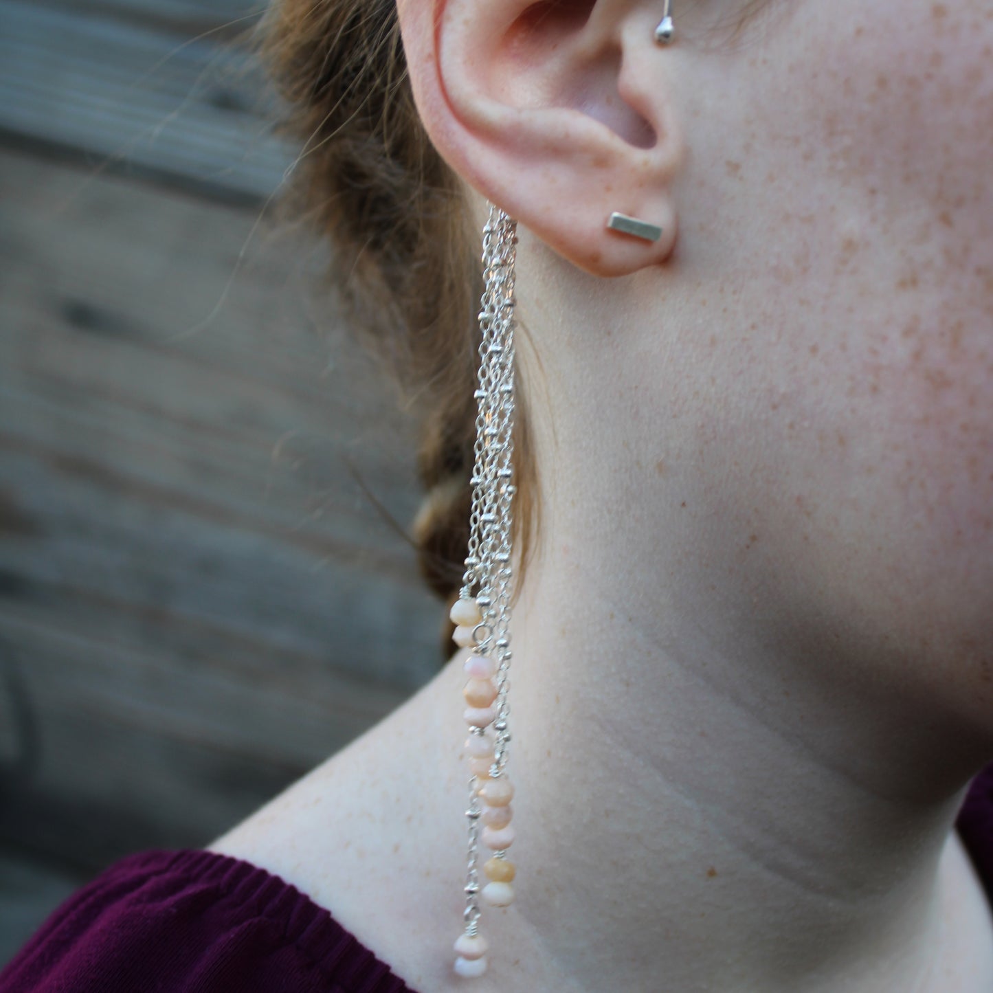 Blush Serenity Ear Slide: Sterling Silver & Pink Opal