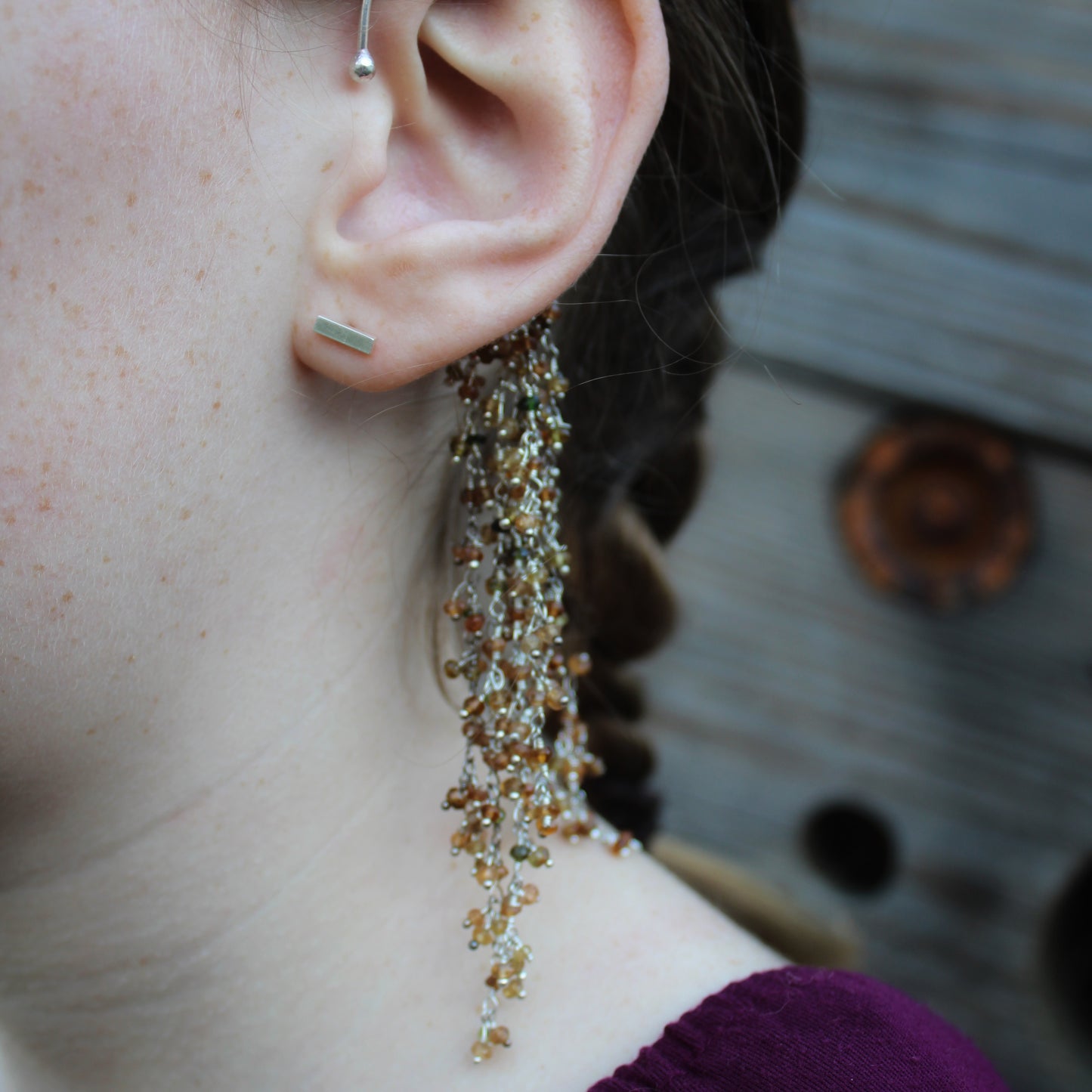 Twilight Cascades Ear Slides: Sterling Silver & Petrol Tourmaline