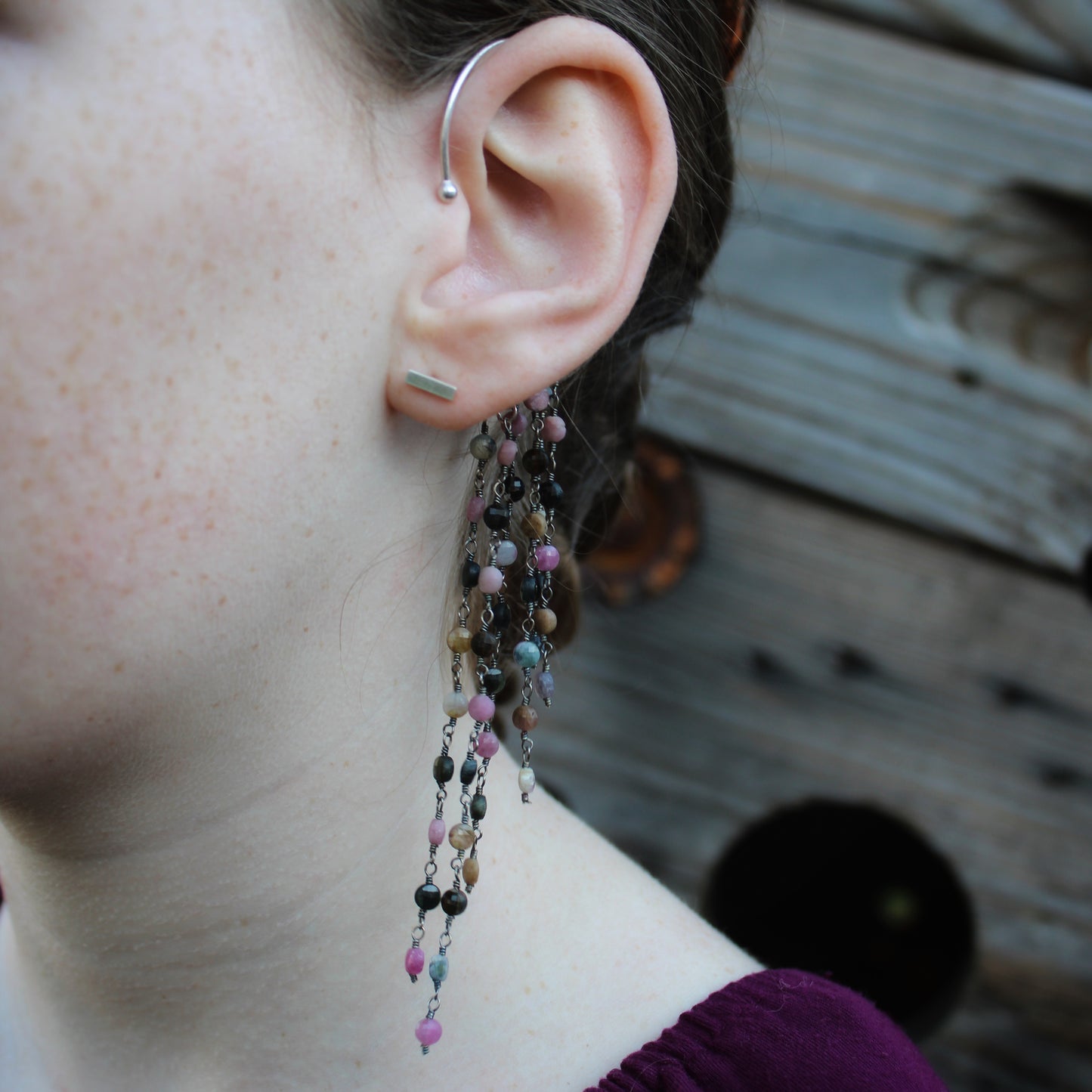 Forest Dew Ear Slide: Sterling Silver & Tourmaline