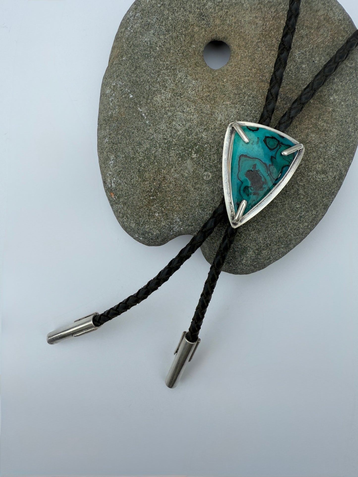 Desert Sky Chrysocolla Bolo Tie: Sterling Silver & Arizona Chrysocolla